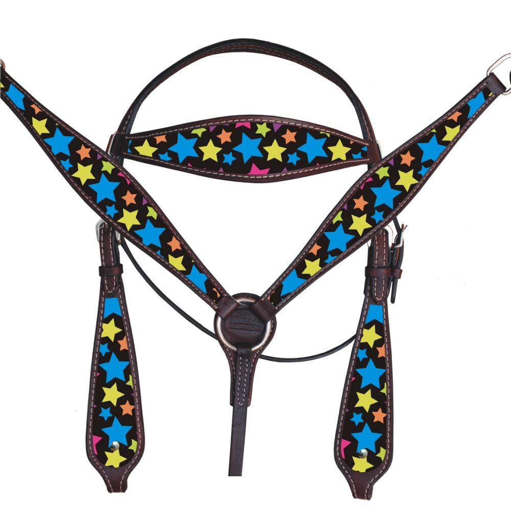 HILASON Western Horse Headstall & Breast Collar Set - Genuine American Leather in Brown | Durable Leather Headstall & Breast Collar | Complete Horse Tack Set for Western Riding | Perfect for Trail Riding, Rodeos & Horse Shows