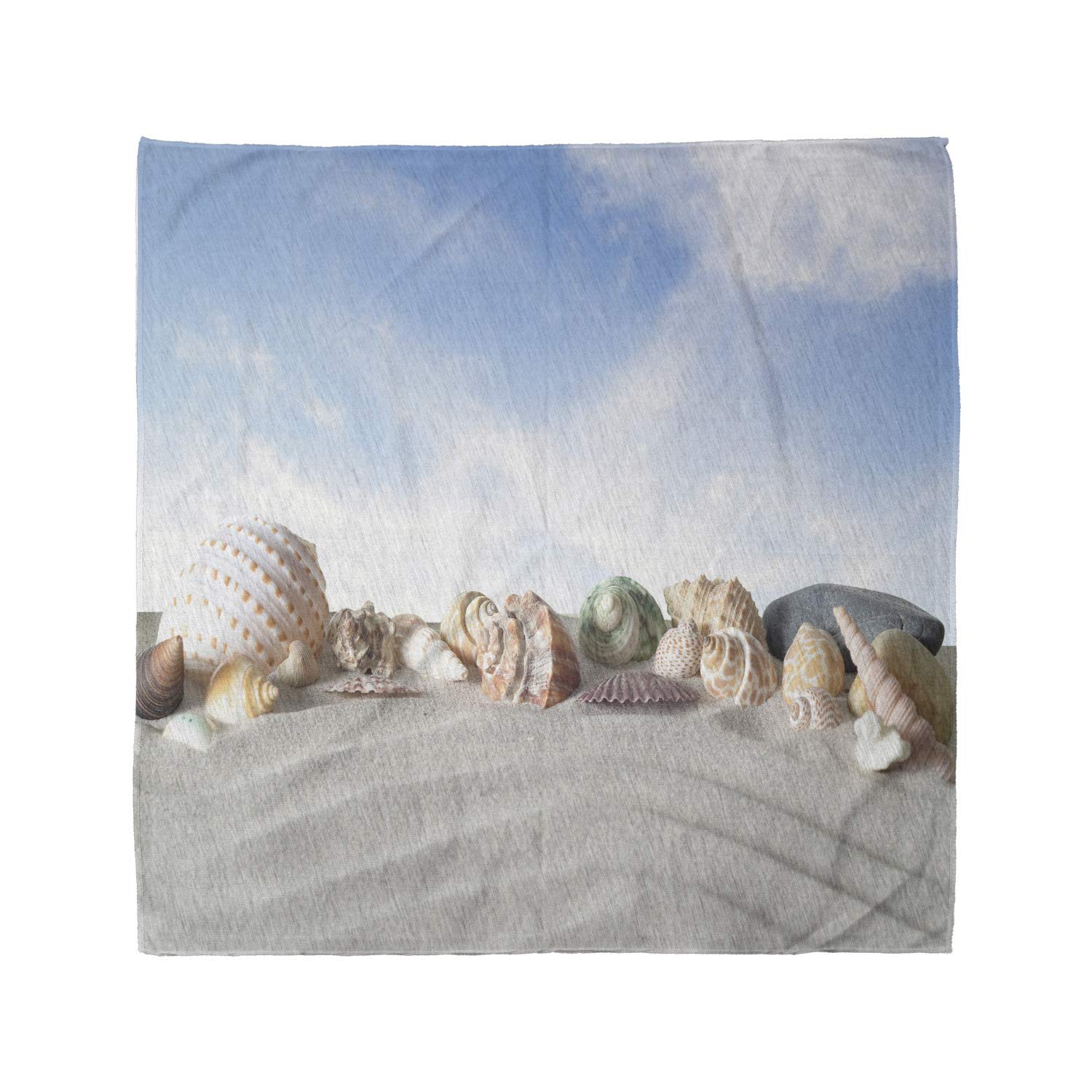 Ambesonne Shell Bandana - Seashells on Sand Hill Sky Design - Unisex Head & Neck Scarf for Beach, Summer & Outdoor Activities