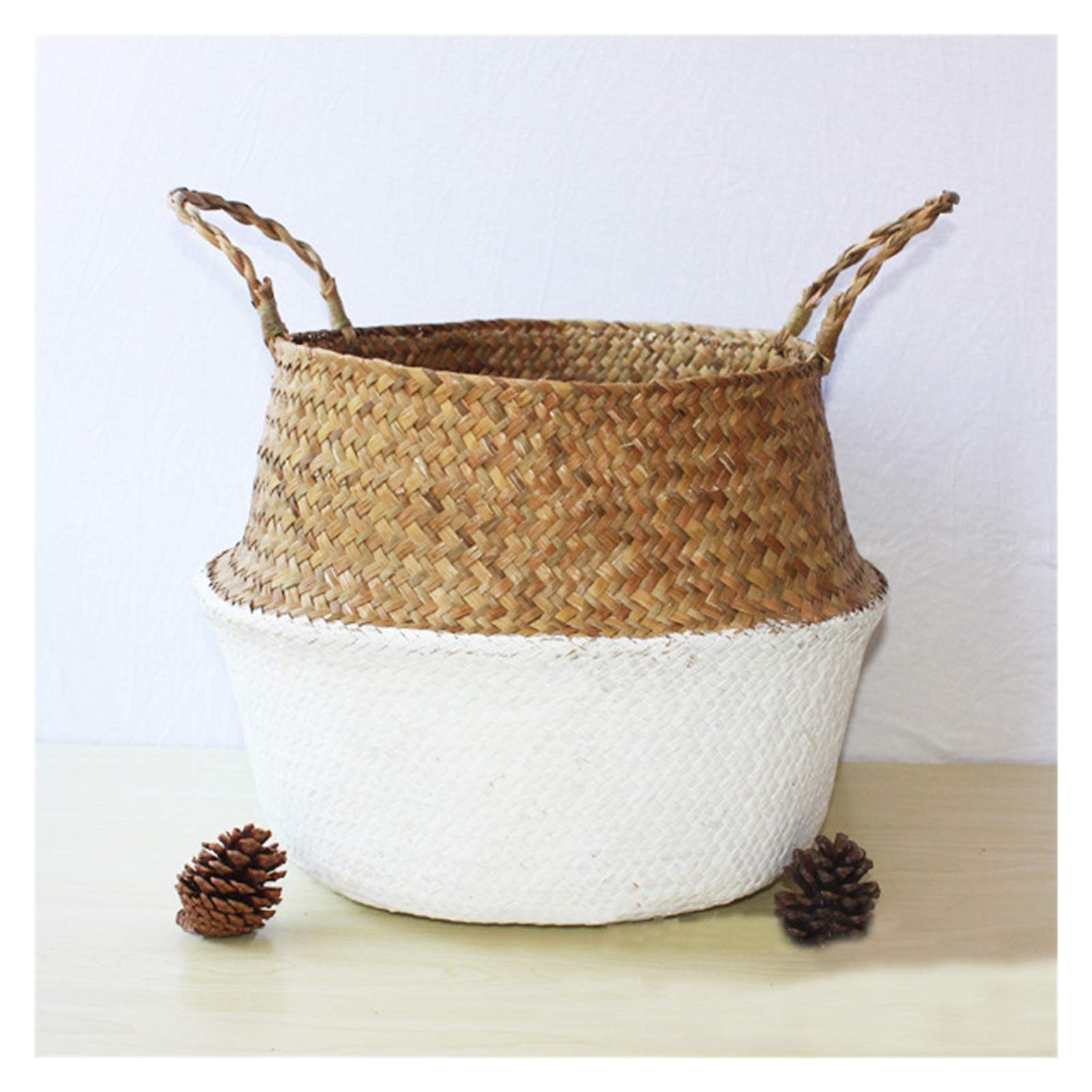 Seagrass Foldable Storage Basket with Handle - Natural Wicker Hanging Flower Pot for Home, Garden & Office Decor - Small Size (XS) - Perfect for Organizing Plants, Toys & Essentials