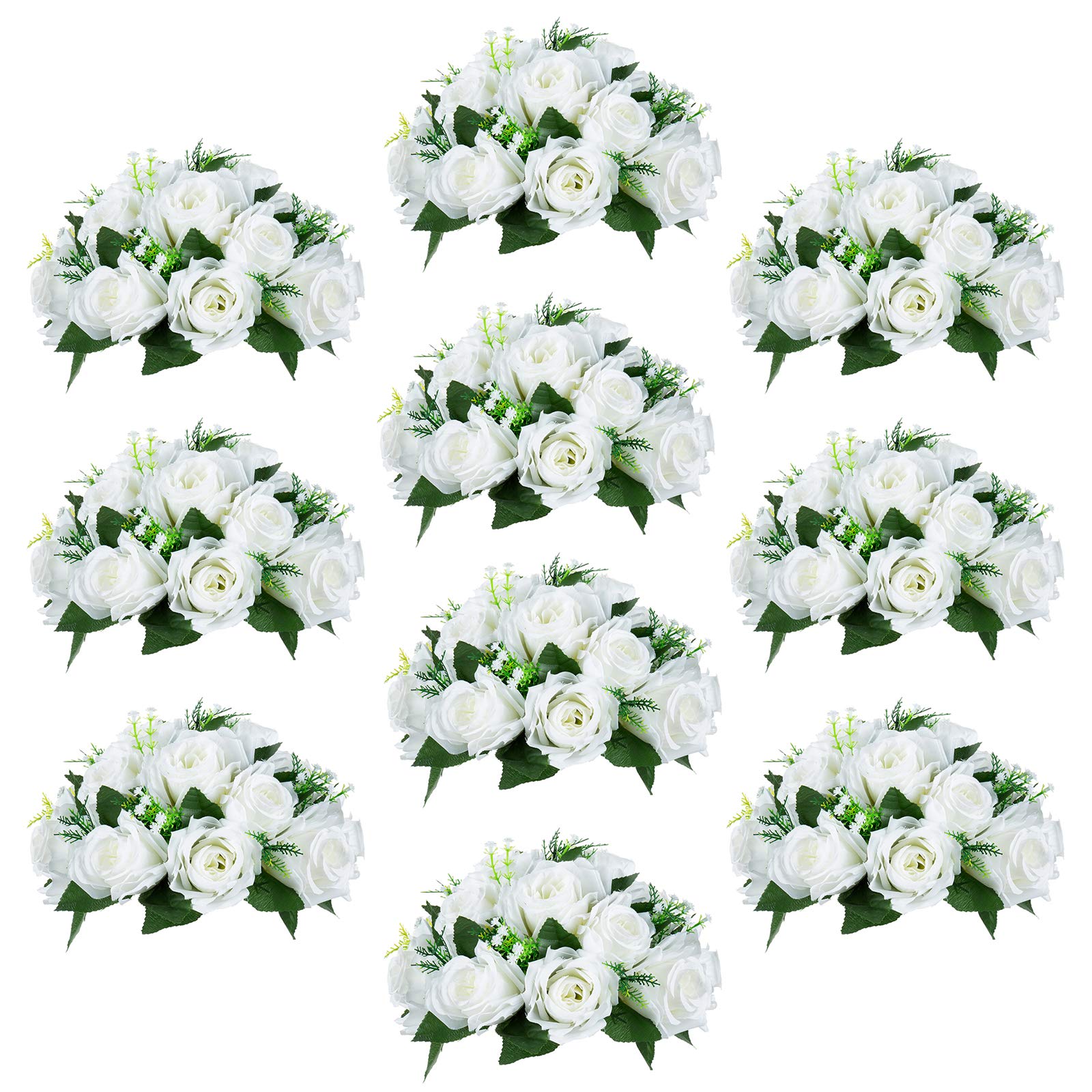 10 Pack Artificial Silk Rose Flowers - Realistic Fake Roses for Wedding Centerpieces, Party Decor, Floral Arrangements & Home Decoration (10 Pieces)