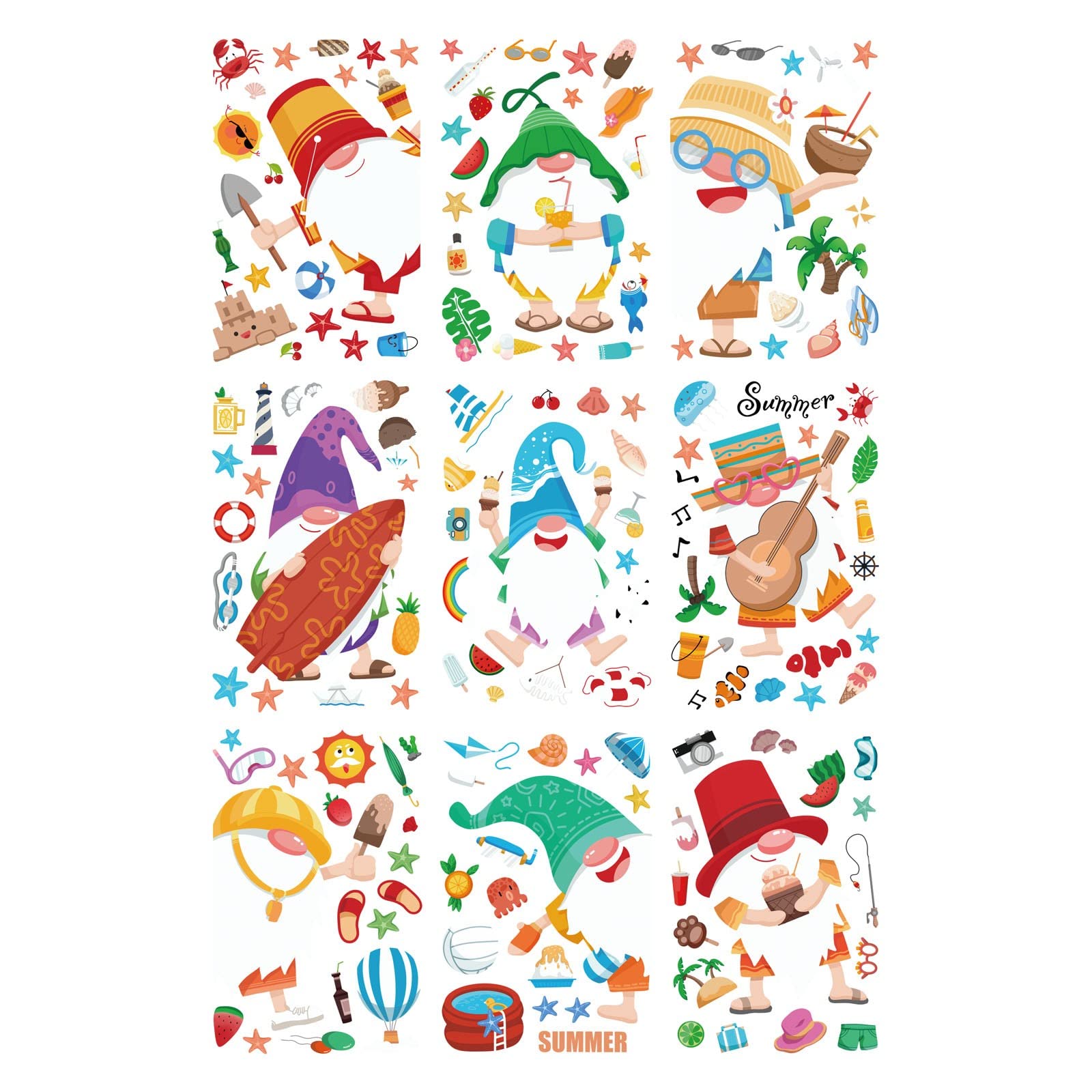 Festive Glass Gnome Wall Stickers - Summer Pool Party Decorative Static Cling Window Decals - Cute Star Design (White, One Size) - Perfect for Home, Office, Party & Holiday Decorations