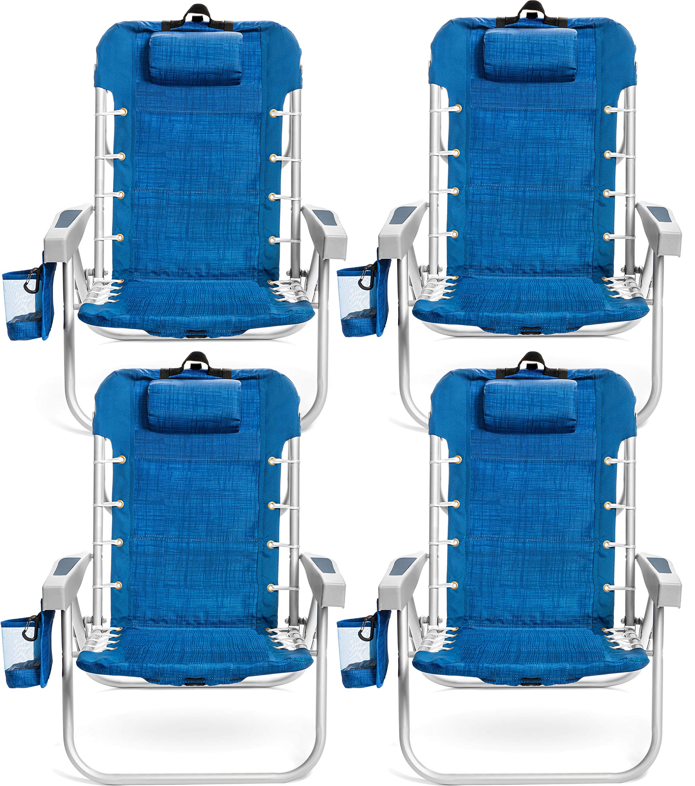 Homevative 5-Position Folding Backpack Beach Chair with Towel Bar, Cooler Pouch, Storage Pouch & Cup Holder - Portable Camping & Outdoor Lounge Chair (Breeze - 4 Pack) for Beach, Poolside, Picnics & Travel