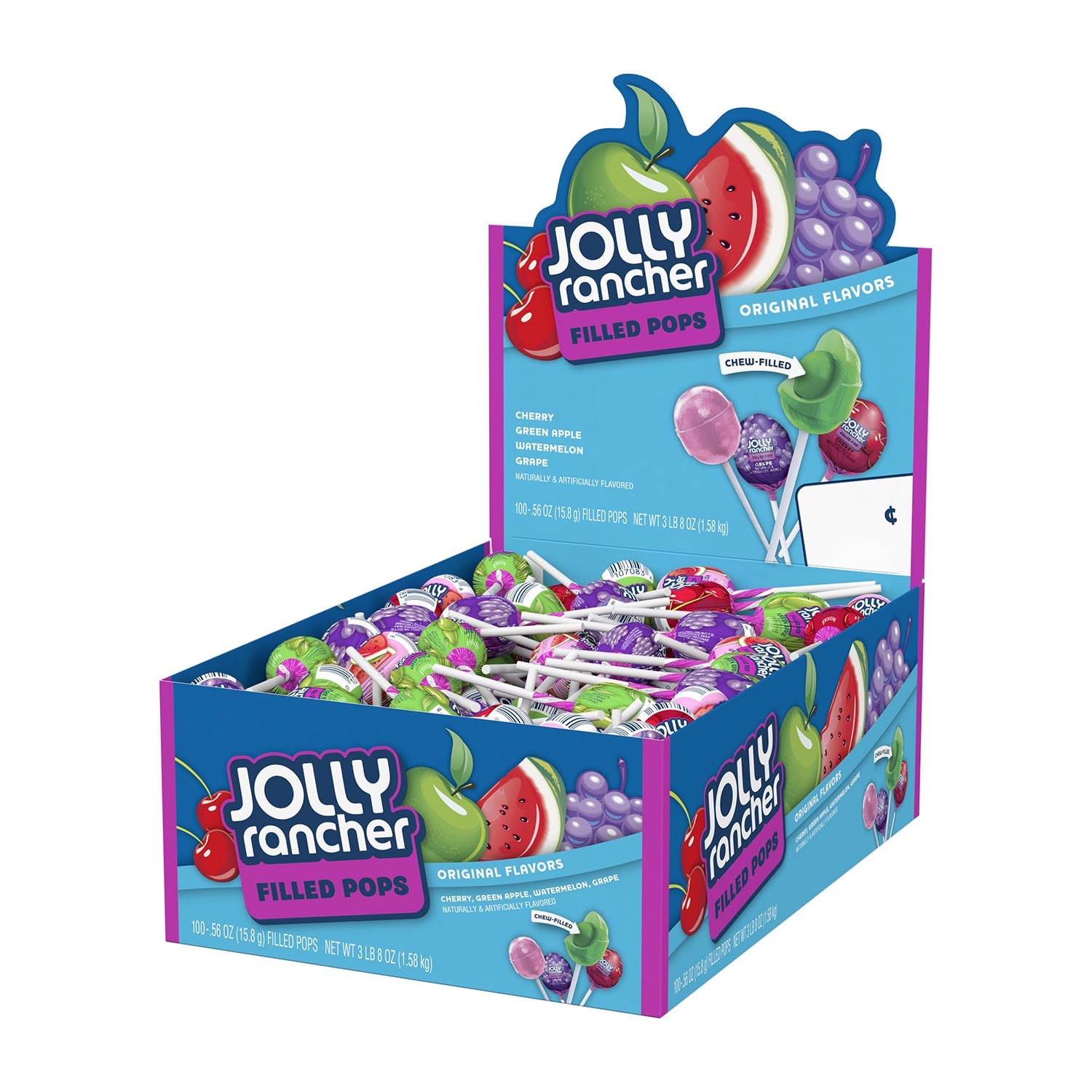 Hershey Jolly Rancher Hard Candy Pops | 0.56oz Individually Wrapped, 100 Count Bulk Box | Perfect for Halloween, Party Favors, Office Treats & Gift Bags