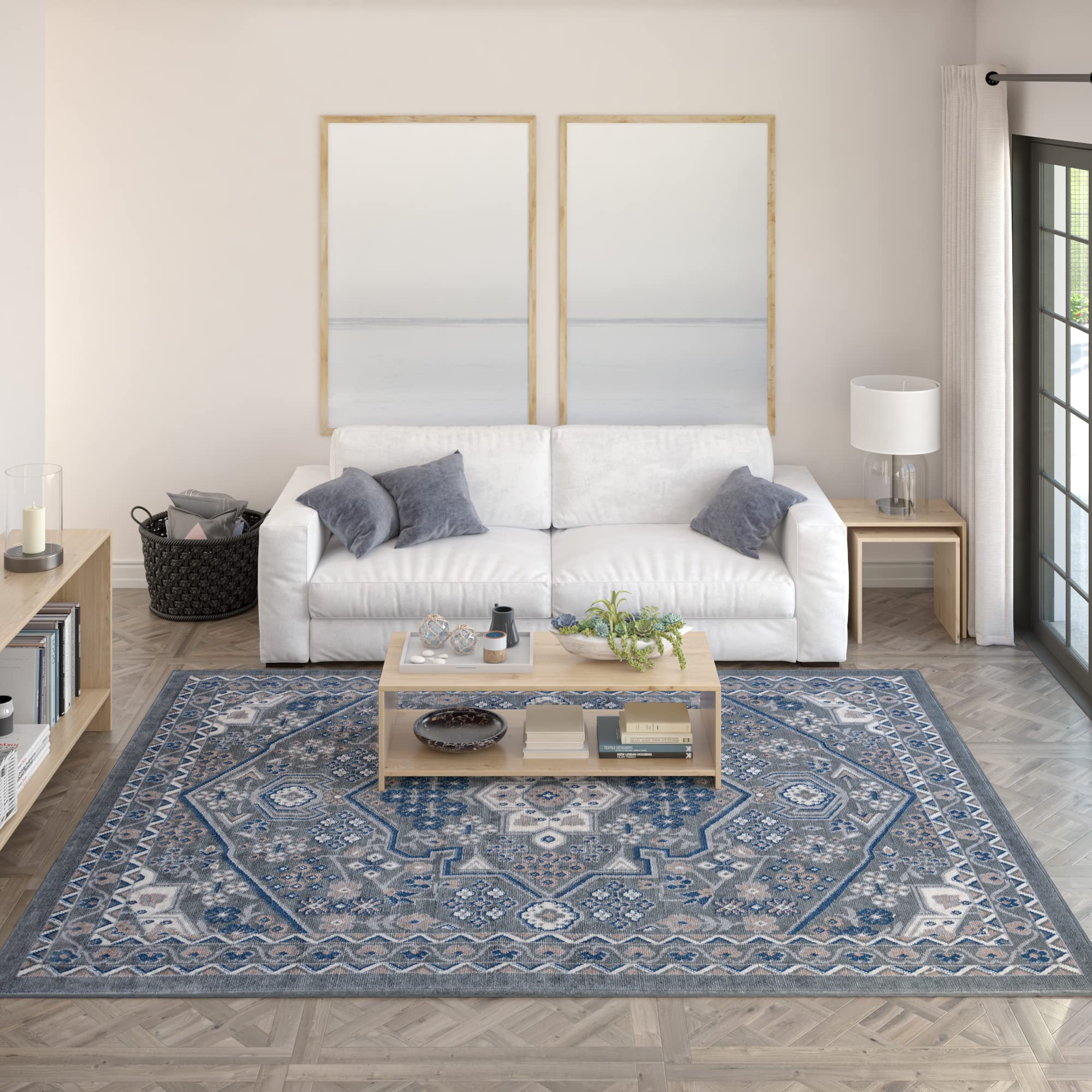 Universal Rugs Logan Area Rug 9' x 12.6' Gray - Soft Non-Slip Living Room Carpet for Home Decor, Bedroom, Office | Modern Plush Floor Mat for Comfort & Style