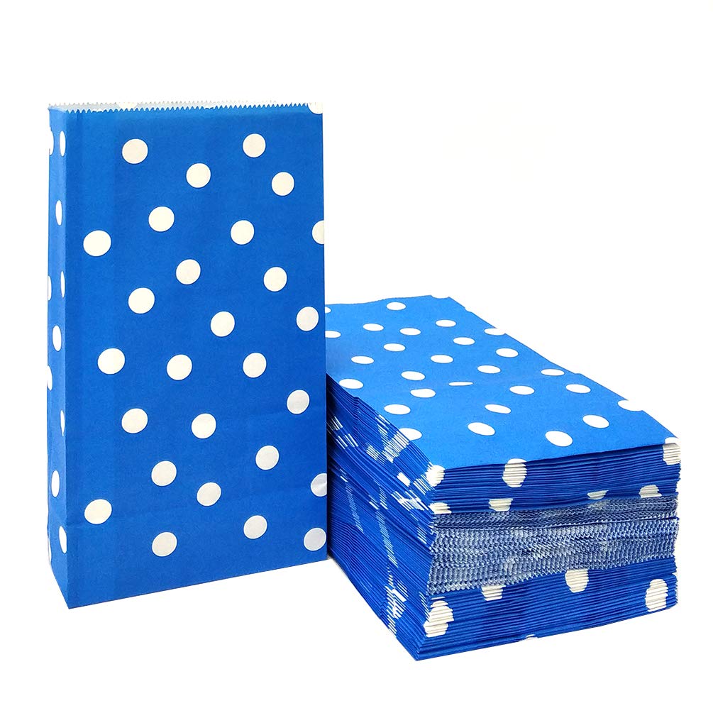 ADIDO EVA Polka Dot Party Favor Bags - Small Royal Blue Lunch Bags (5.1 x 3.1 x 9.4 Inches, 100 Pack) for Birthday Parties, Baby Showers & Wedding Favors