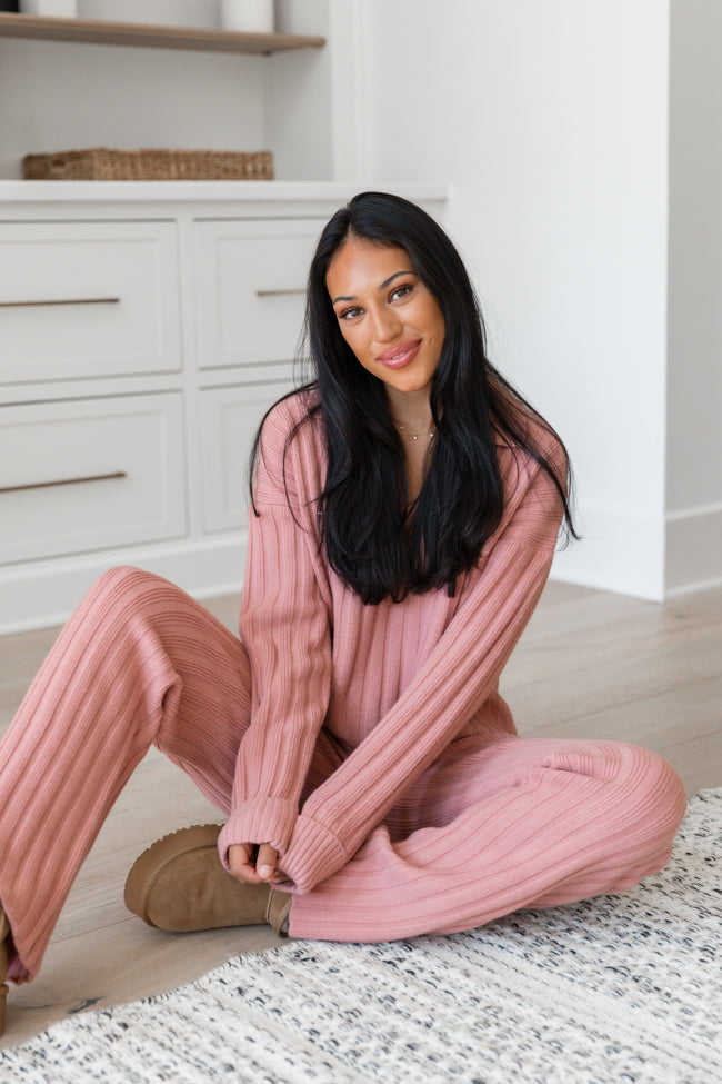 Long Haul Mauve Collared V-Neck Sweater for Women | Soft & Comfortable Pullover | Perfect for Office Wear, Casual Outfits & Fall Layering