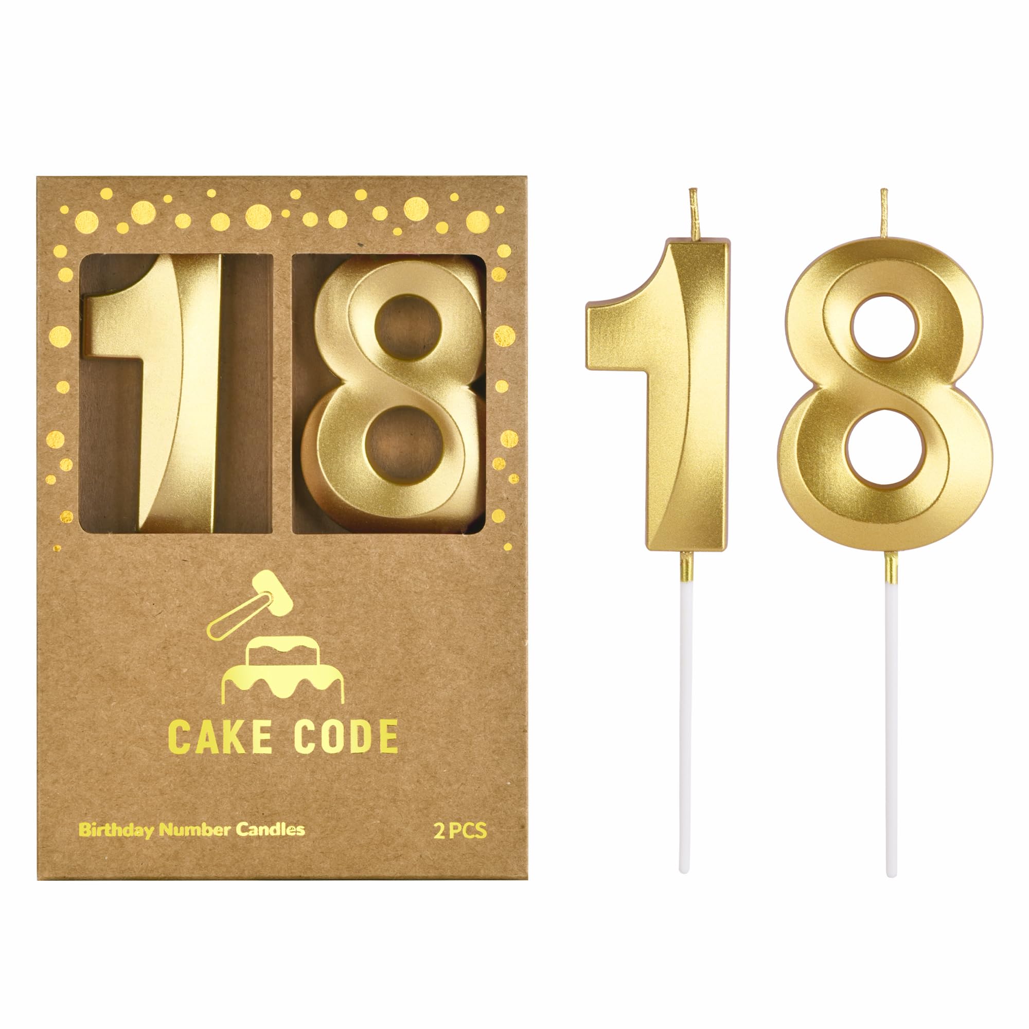 2.76 Inch 18K Gold Plated Diamond Number 18 Birthday Candles - Elegant Gold Number Cake Candles for Birthday Party Decorations & Anniversary Celebrations - Perfect for Cakes, Cupcakes, and Special Occasion Desserts
