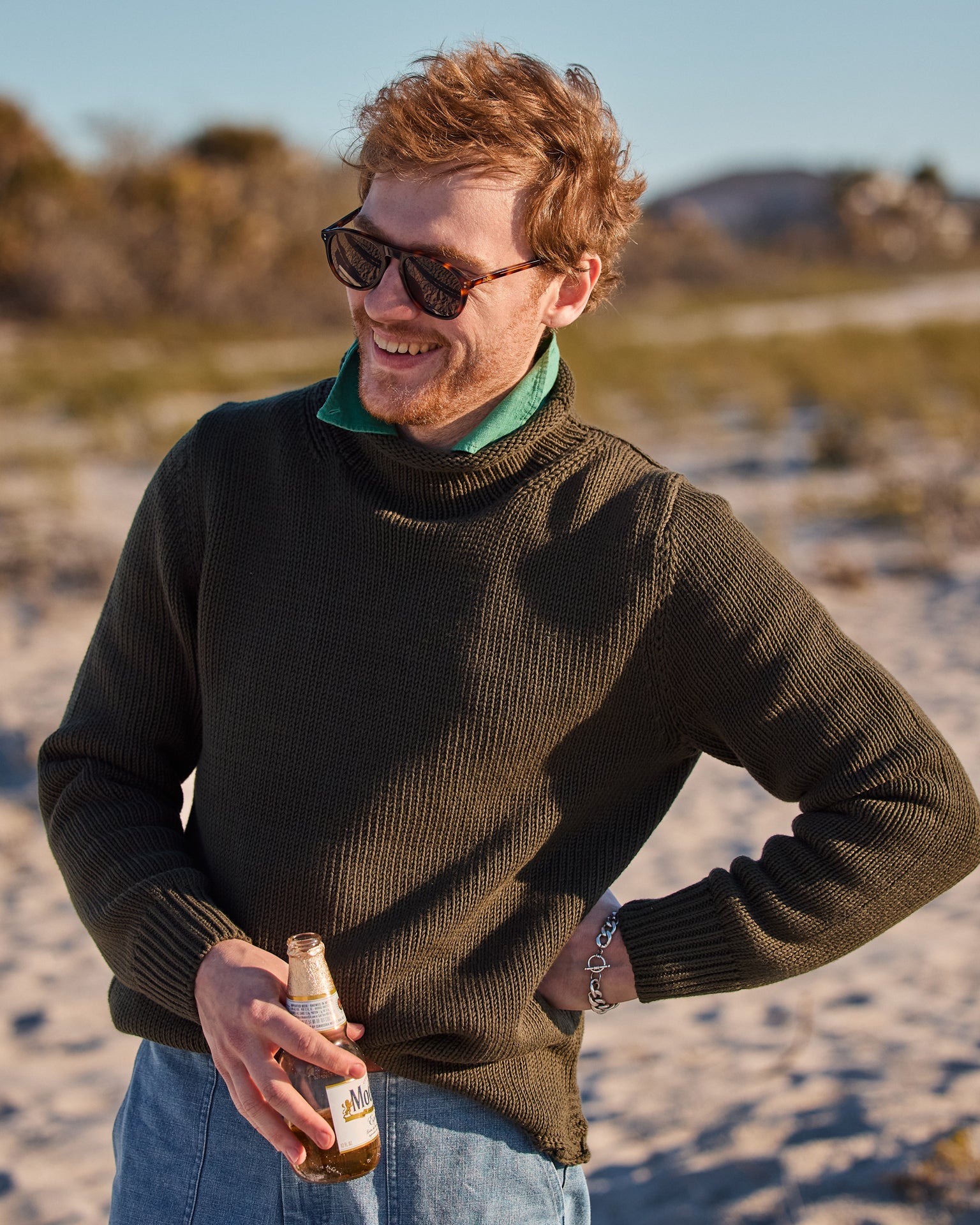 Premium Olive Green Fisherman's Sweater for Men - Warm Cable Knit Wool Pullover for Outdoor & Casual Wear - Perfect for Fishing, Hiking, and Fall/Winter Fashion