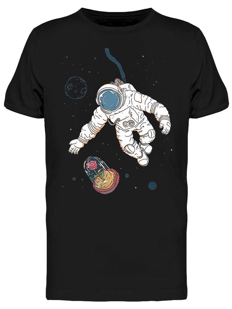 Men's Astronaut in Space Rose Print T-Shirt - Stylish Graphic Tee for Casual Wear, Street Fashion & Gifts
