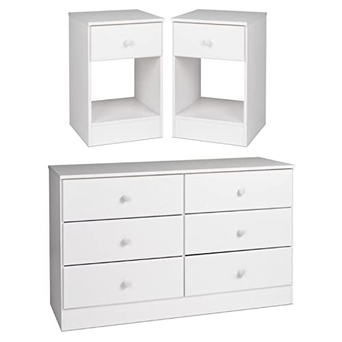 Home Square 3-Piece Bedroom Set with 2 Tall Nightstands & 6-Drawer Dresser - Modern Bedroom Furniture for Master & Guest Rooms