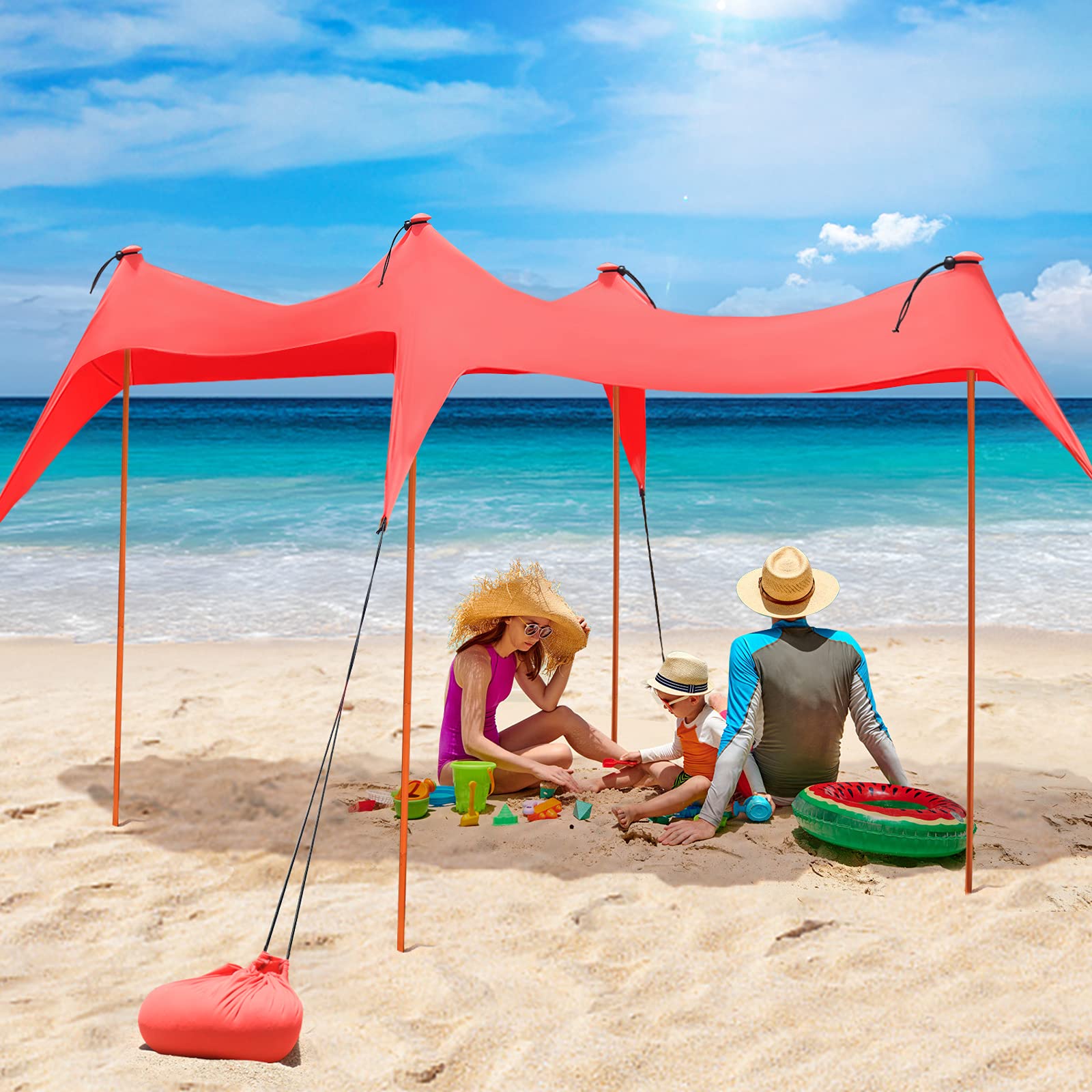 8-Person Beach Tent Pop Up Canopy with UPF 50+ Sun Protection - Portable 10x10 Ft Sun Shelter for Camping, Fishing, Picnics & Outdoor Activities - Includes Carry Bag (Orange, 4-Pole Design) - Perfect for Beach Days, Family Outings & Backyard Relaxation