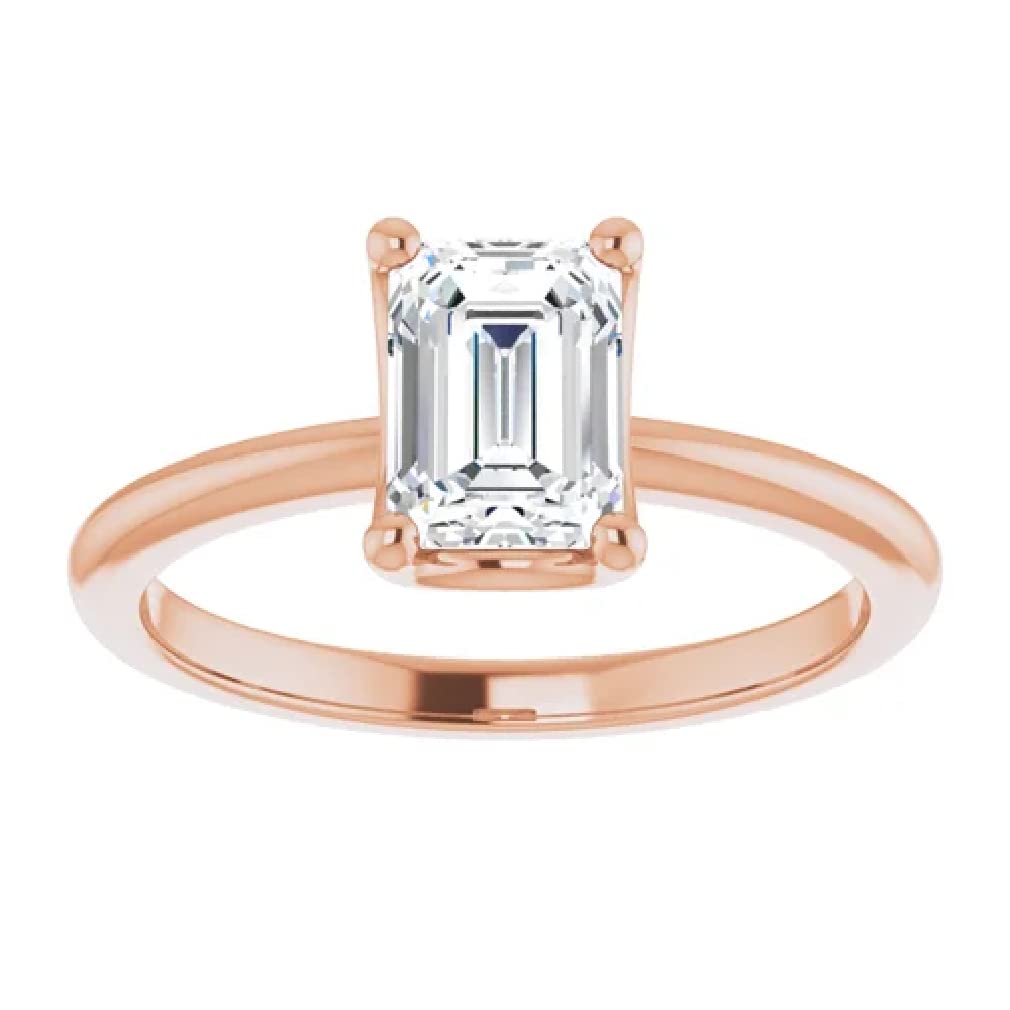 10K Solid Rose Gold Handmade Engagement Ring for Women - 1 CT Emerald Cut Moissanite Solitaire Wedding Band, Bridal Proposal Ring | Perfect for Anniversaries, Valentine's Day & Special Occasions