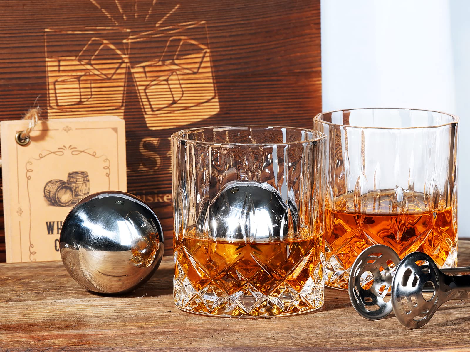 Whiskey Stones Set with Glasses - Stainless Steel Gift for Men, Dad, Husband - Perfect for Scotch & Bourbon Lovers at Home Bar