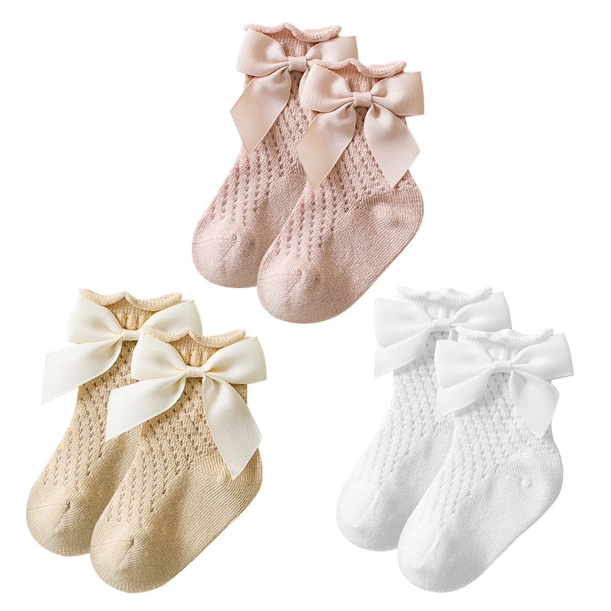 Breathable Baby Girl Ankle Socks with Bowknot - Soft Knit Mesh Princess Lace Socks for Toddlers & Newborns - Perfect for Daily Wear, Special Occasions & Photo Shoots
