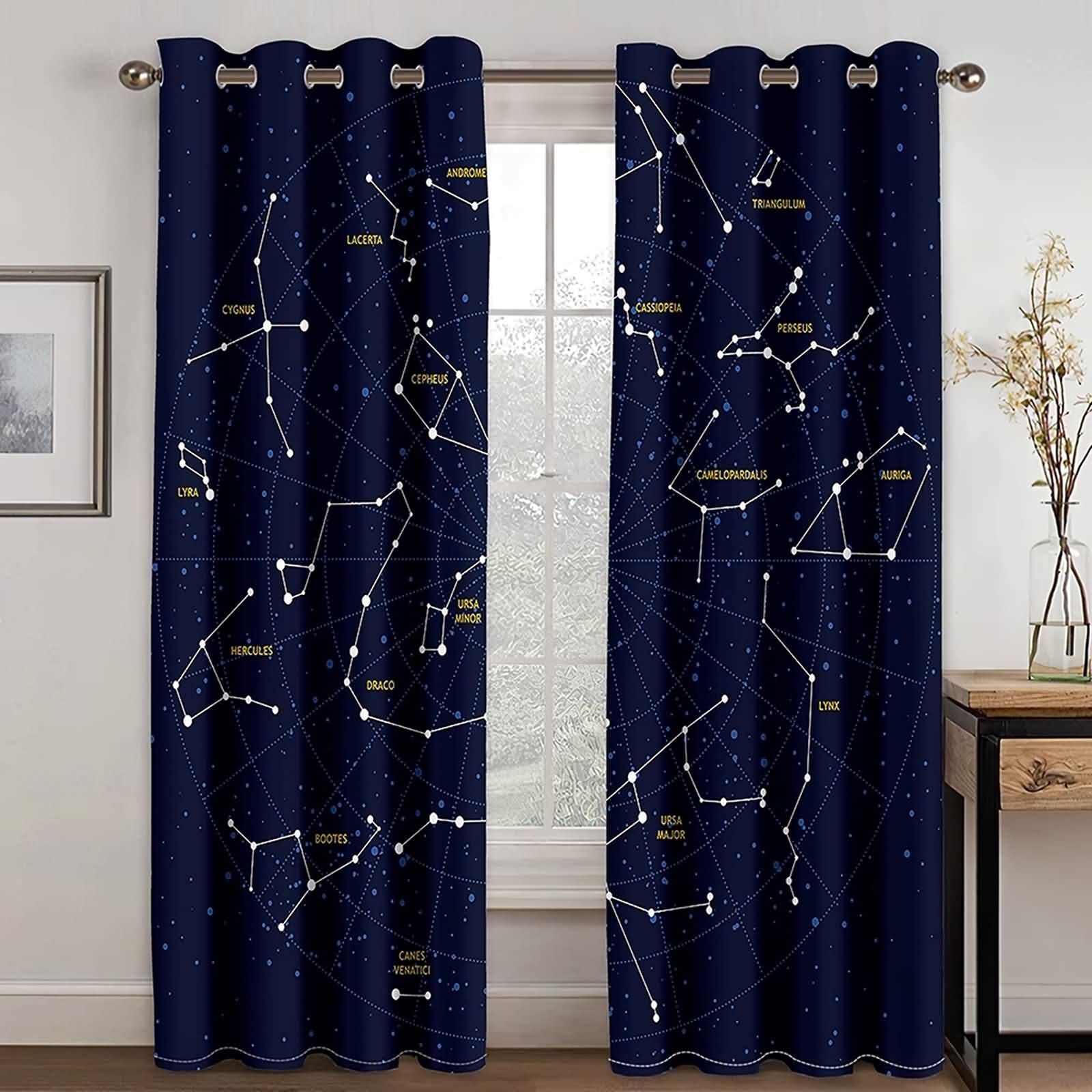 MoAndy Blackout Curtains 2 Panels (52x108 Inch) - Dark Blue Constellation Design for Bedroom, Thermal Insulated & Noise Reducing Window Drapes - Perfect for Nursery, Home Theater, and Shift Workers' Light Blocking Needs