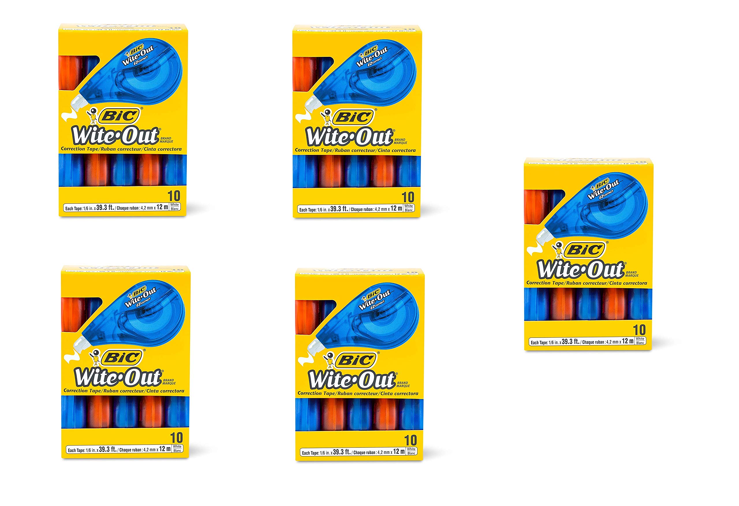 BIC Wite-Out EZ Correct Correction Tape, White, 10-Count (5 Pack) - Quick & Easy Paper Mistakes Fixer for Office, School & Home Use