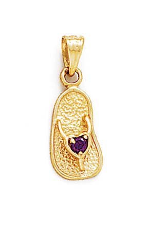 14K Yellow Gold 2.5mm Purple Sandal Pendant Necklace for Women - Elegant Dainty Jewelry Gift for Birthday, Anniversary & Special Occasions | Perfect for Beach Vacations, Summer Outfits & Boho Style