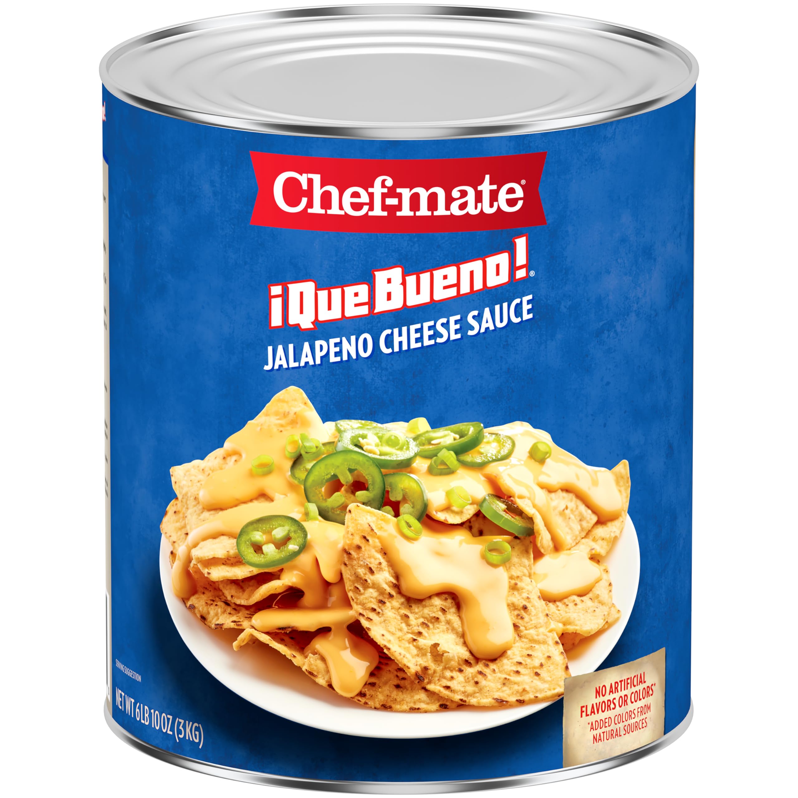Spicy Nacho Cheese Sauce with Jalapeno - Chef-mate Que Bueno Queso Dip - Bulk #10 Can (6 lb 10 oz) - Pack of 6 - Perfect for Nachos, Tacos, Hot Dogs & Party Snacks