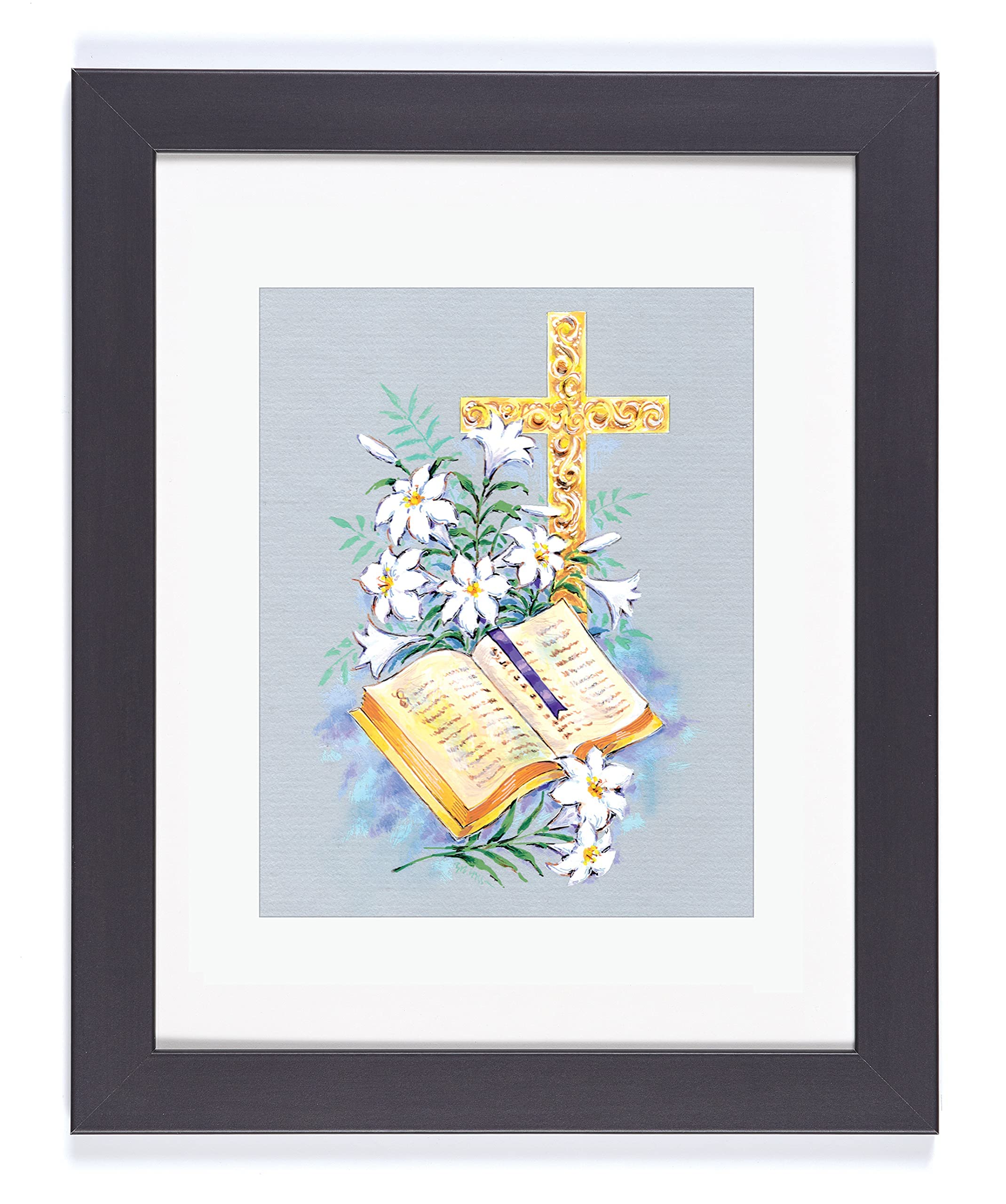 Fravessi Christian Wall Art - 11x14 Framed Bible & Cross Print for Home Decor