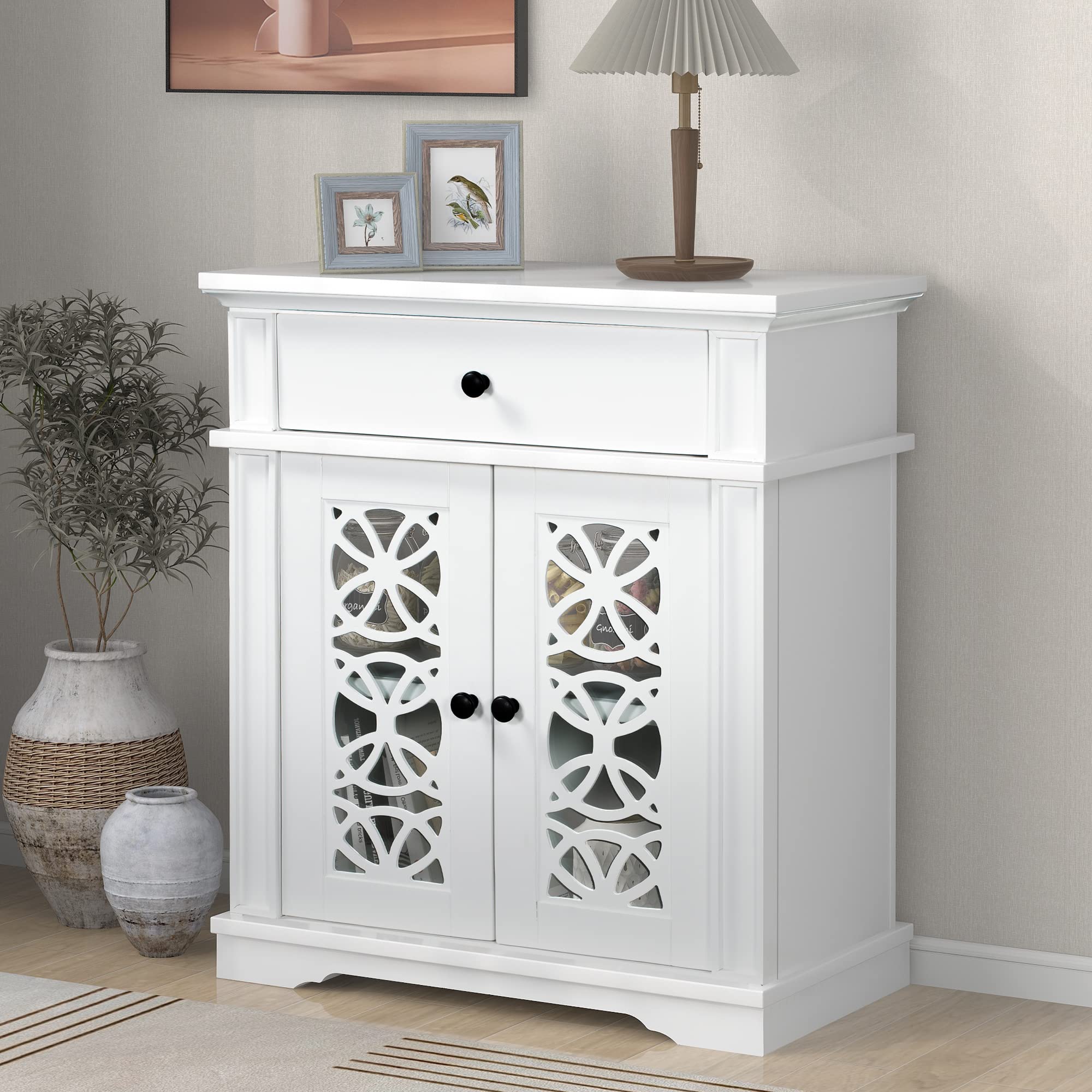 Modern White Wooden Storage Cabinet with Drawer & Shelf - 27.2