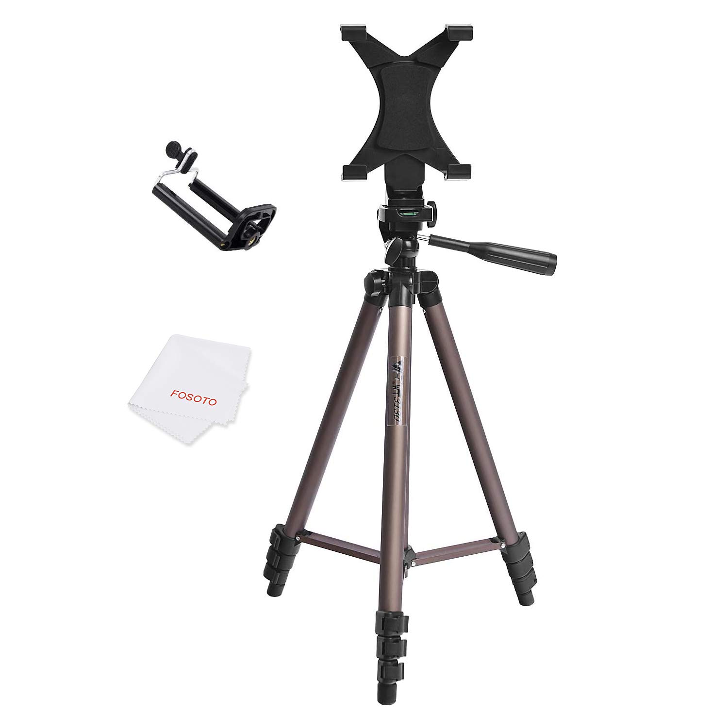 FOSOTO 50-inch Adjustable Camera Tripod Stand with Universal Tablet Holder - Compatible with iPad, Samsung Galaxy Tab, Google Nexus, Kindle, iPhone & Microsoft Surface - Perfect for Photography, Video Shooting, Live Streaming & Vlogging