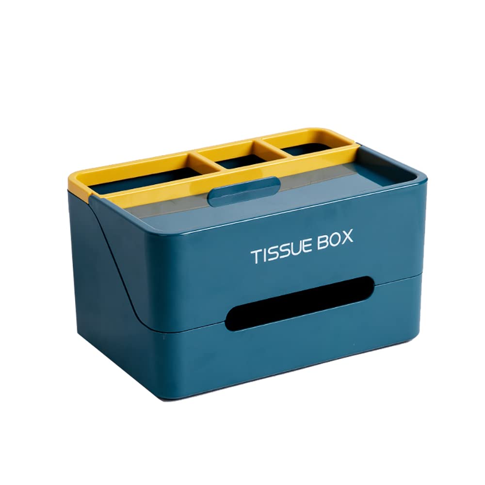 Multi-Function Tissue Box Cover Holder with Storage - PET Material Organizer Caddy for Bathroom, Bedroom & Office - Blue | Space-Saving Napkin & Tissue Box Organizer for Home, Desk & Vanity