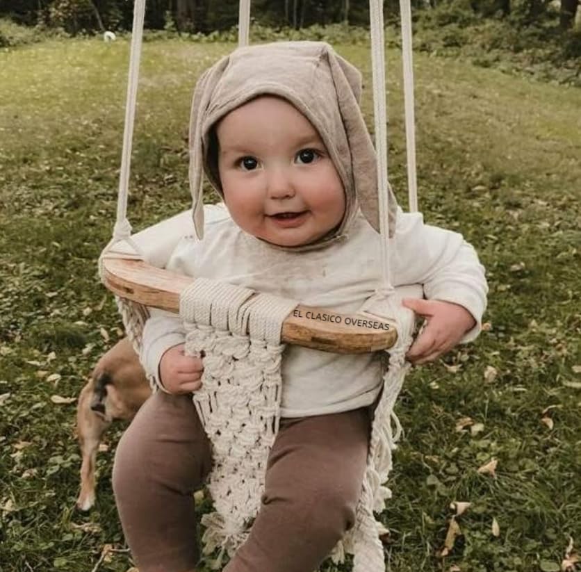 Handmade Macrame Baby Swing - Natural Cotton Rope Hammock Chair for Infants & Toddlers - Nursery Decor, Indoor Outdoor Use, Perfect for Playrooms, Gardens & Patios