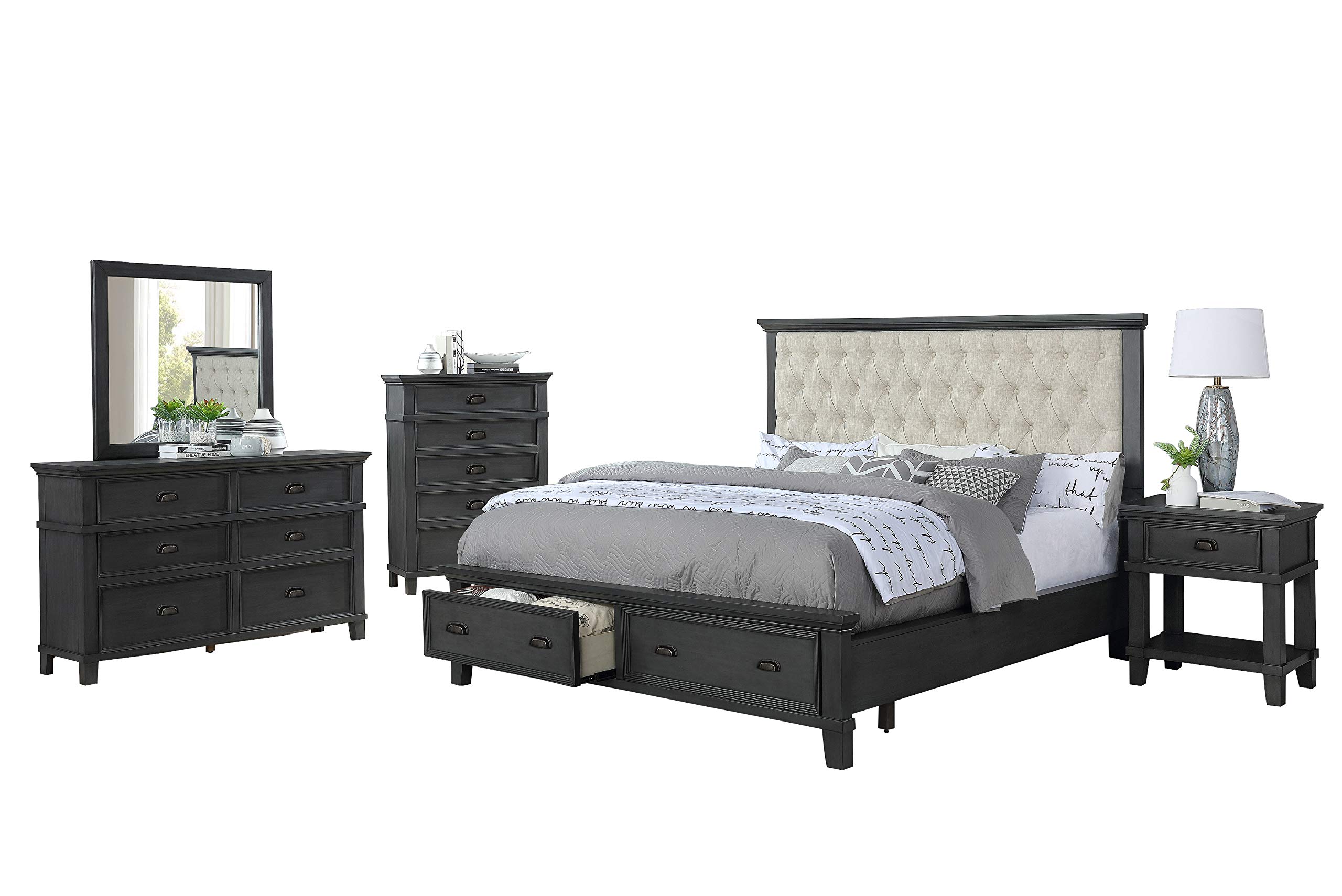 5-Piece California King Bedroom Set with Dresser, Mirror, Nightstand & Chest in Gray - Perfect for Master Bedroom Decor & Home Furniture Upgrade