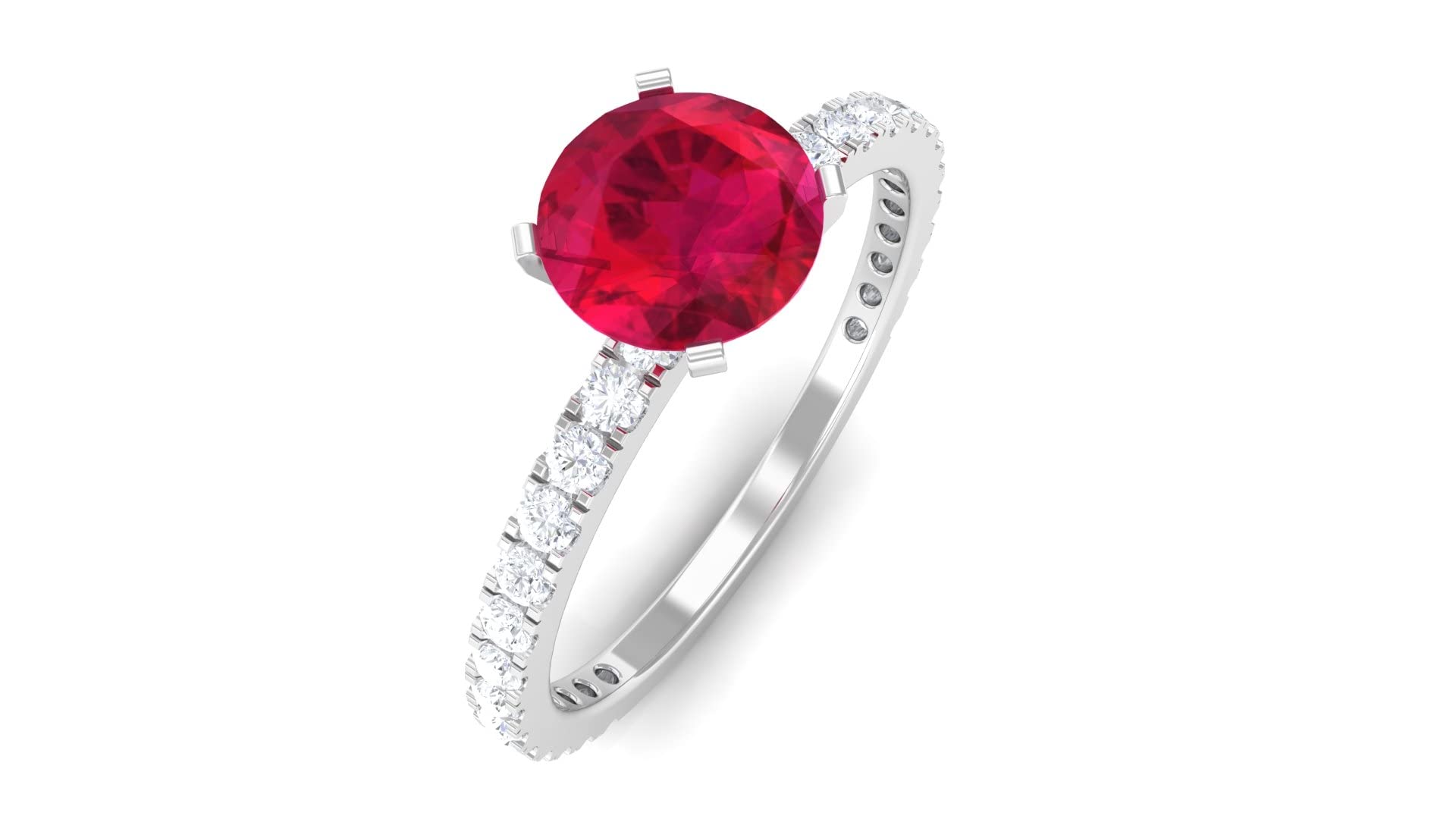 1.75 CT Lab-Created Ruby & Moissanite Engagement Ring, 14K Solid Gold Solitaire Ring with Side Stones, 6mm Round Cut for Women - Perfect for Weddings, Anniversaries & Special Occasions