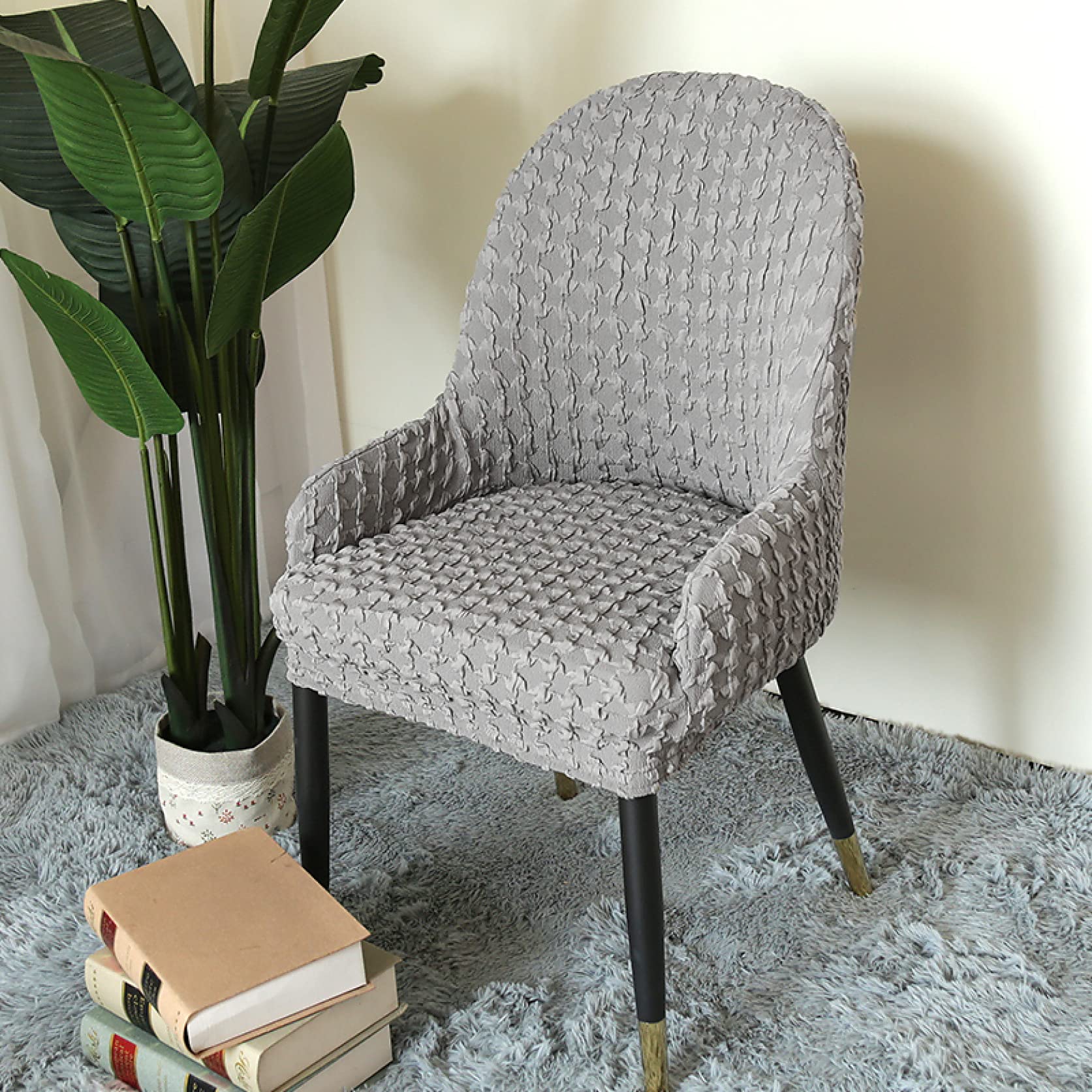 SUTECO Jacquard Dining Chair Cover - Anti-Slip Curved Back Slipcover for Mid Century Modern Living Room, Hotel, Bar & Restaurant - Elegant Accent Chair Protector for Home & Commercial Use