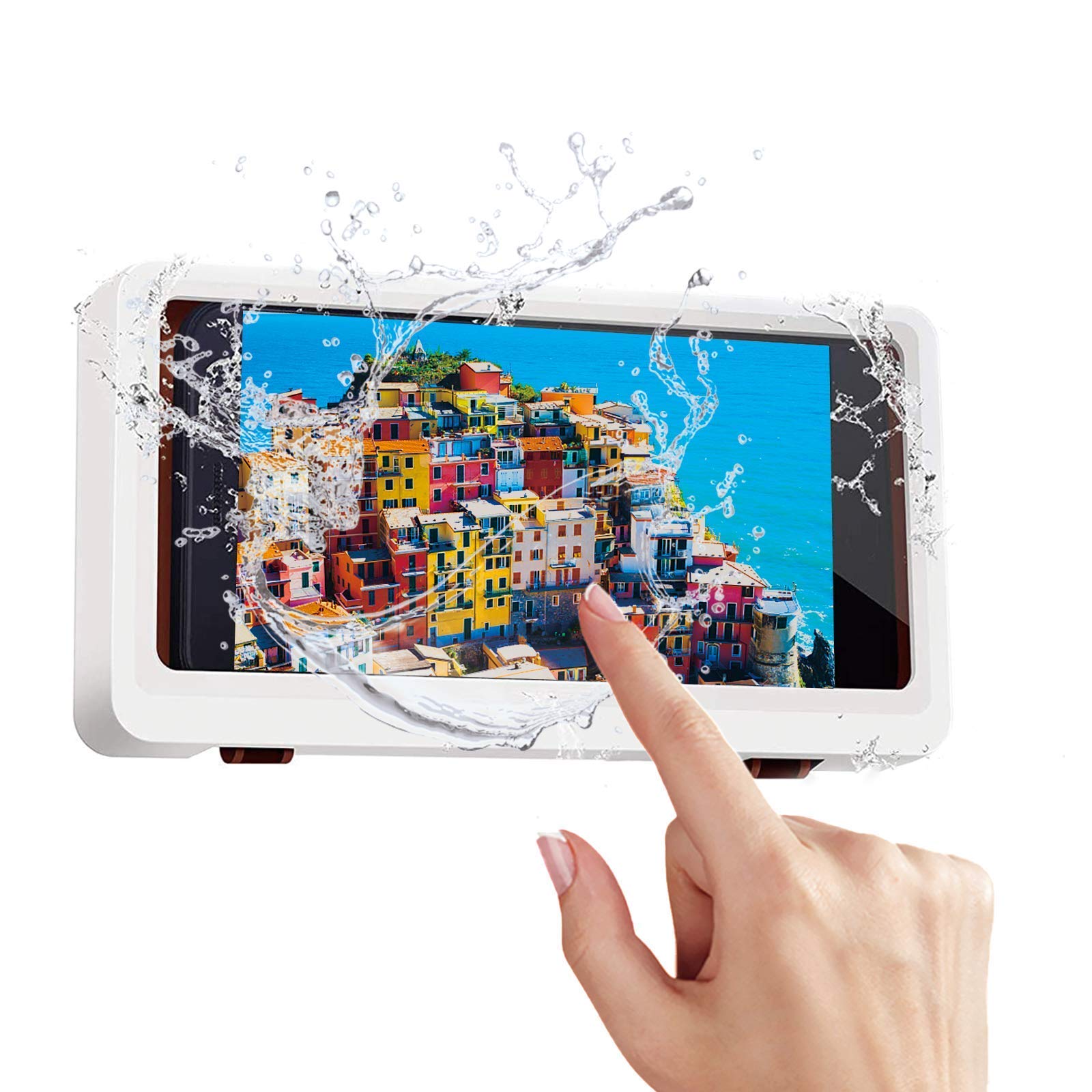 **Waterproof Shower Phone Holder - Anti-Fog Touch Screen Bathroom Wall Mount for iPhone, Samsung & Most Smartphones - Perfect for Kitchen, Bathtub & Spa (White)**