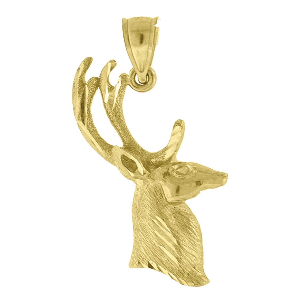 10K Yellow Gold Deer Face Charm Pendant Necklace - 34.5mm Height x 16mm Width - Unisex Animal Jewelry Gift for Men & Women - Perfect for Nature Lovers, Birthday Gifts & Everyday Wear