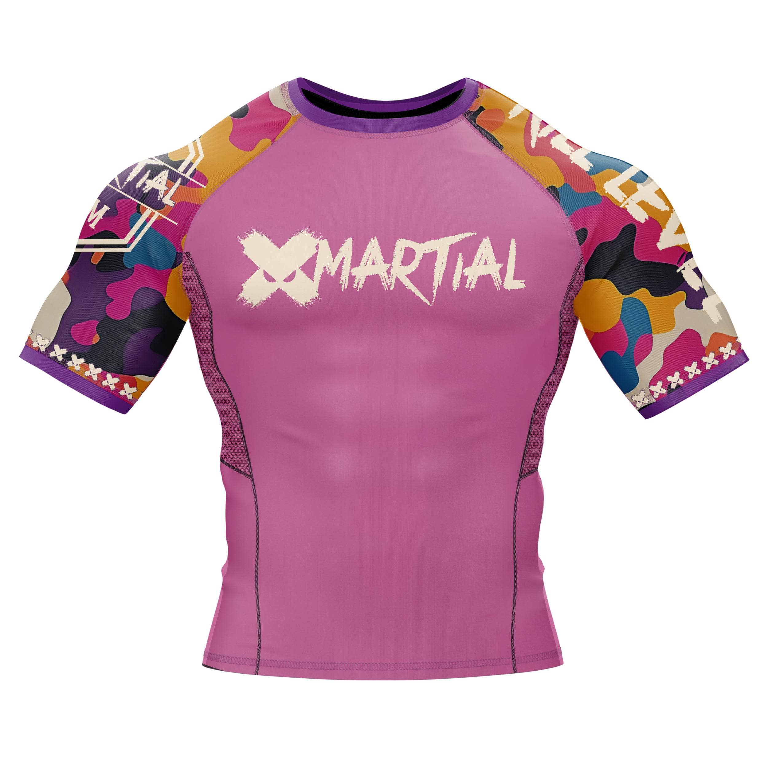 High-Performance Funky Camo Fight Team BJJ Rash Guard - Moisture-Wicking & Durable for Brazilian Jiu-Jitsu Training & MMA Competitions