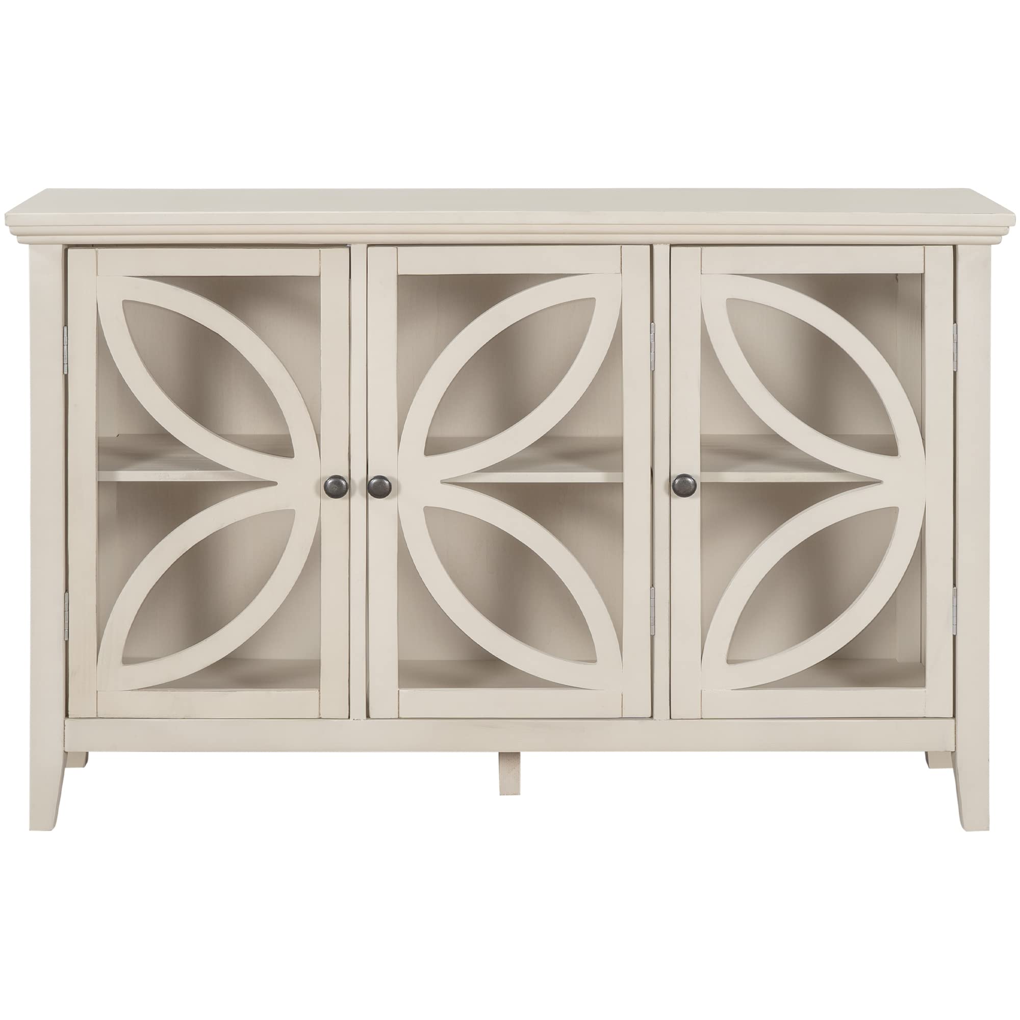 HSyuelan Modern Wood Grain Hollow Entryway Storage Cabinet with Adjustable Shelves - White Wooden Cabinet for Living Room, Bedroom, Hallway & Entryway Organization | Durable & Stylish Home Furniture for Small Spaces