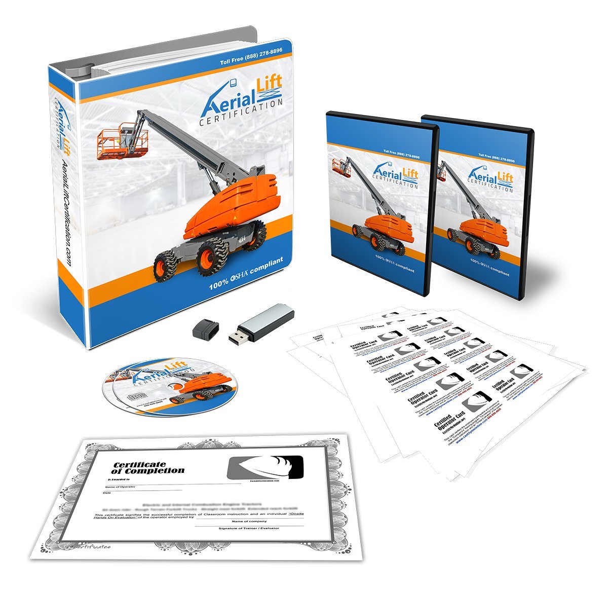 OSHA Compliant Aerial Lift Certification Training Kit - Complete Operator Training Program with Certificates, Cards & Evaluation Checklist for Construction & Warehouse Safety