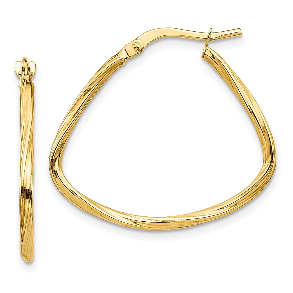 14K Yellow Gold Twisted Triangle Hoop Earrings for Women - Elegant Fine Jewelry Gift for Her - Perfect for Weddings, Parties & Everyday Wear