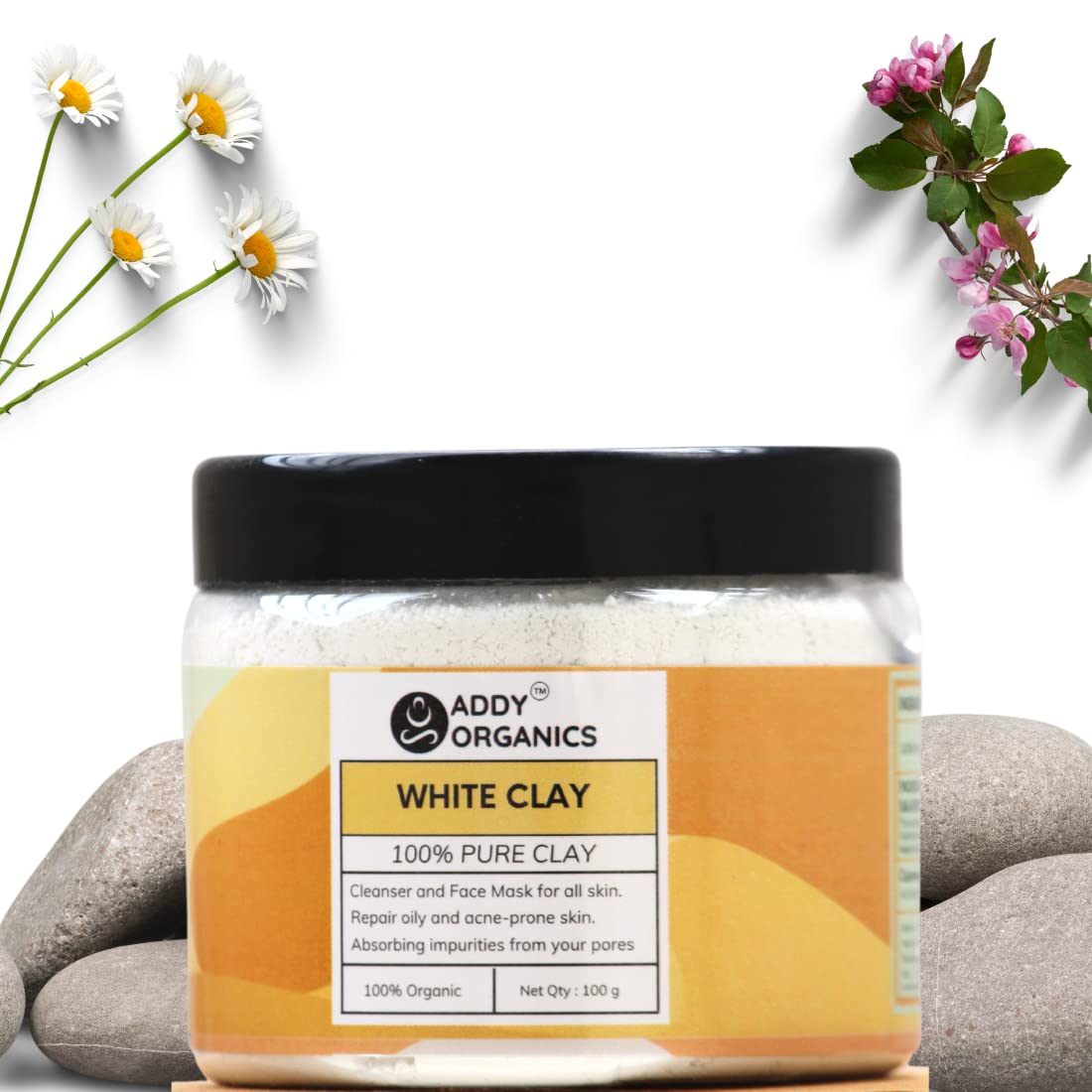 Addy Organics 100% Pure White Kaolin Clay Powder for Face Masks - Natural Skin Care Treatment for Acne, Blackheads, Pigmentation & Skin Renewal | Gentle Facial Cleanser for Men & Women | DIY Spa, Detox & Glowing Skin Routine