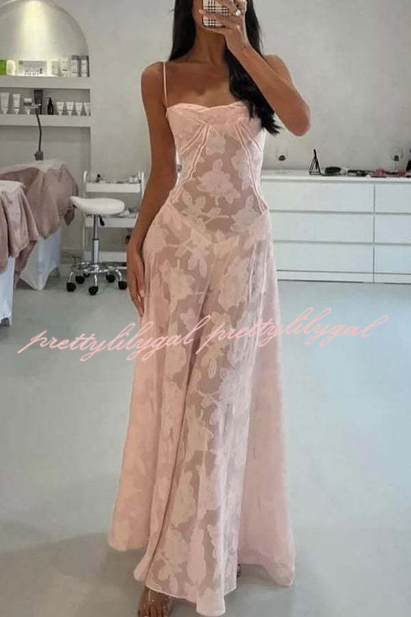 Sexy Sheer Mesh Maxi Dress with Suspenders - Elegant Holiday Party & Evening Gown for Women, Perfect for Beach Vacations, Date Nights & Special Occasions