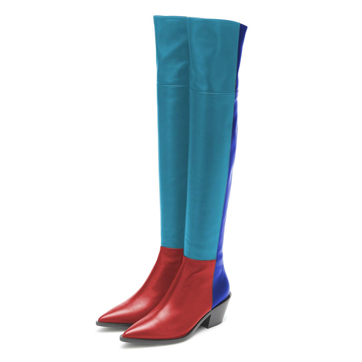 FSJ Women's Thigh High Over The Knee Boots - Pointed Toe Chunky Heel Leather Booties for Fall Winter, US Size 4-15 | Perfect for Party, Club, Casual Outfits & Cold Weather Fashion
