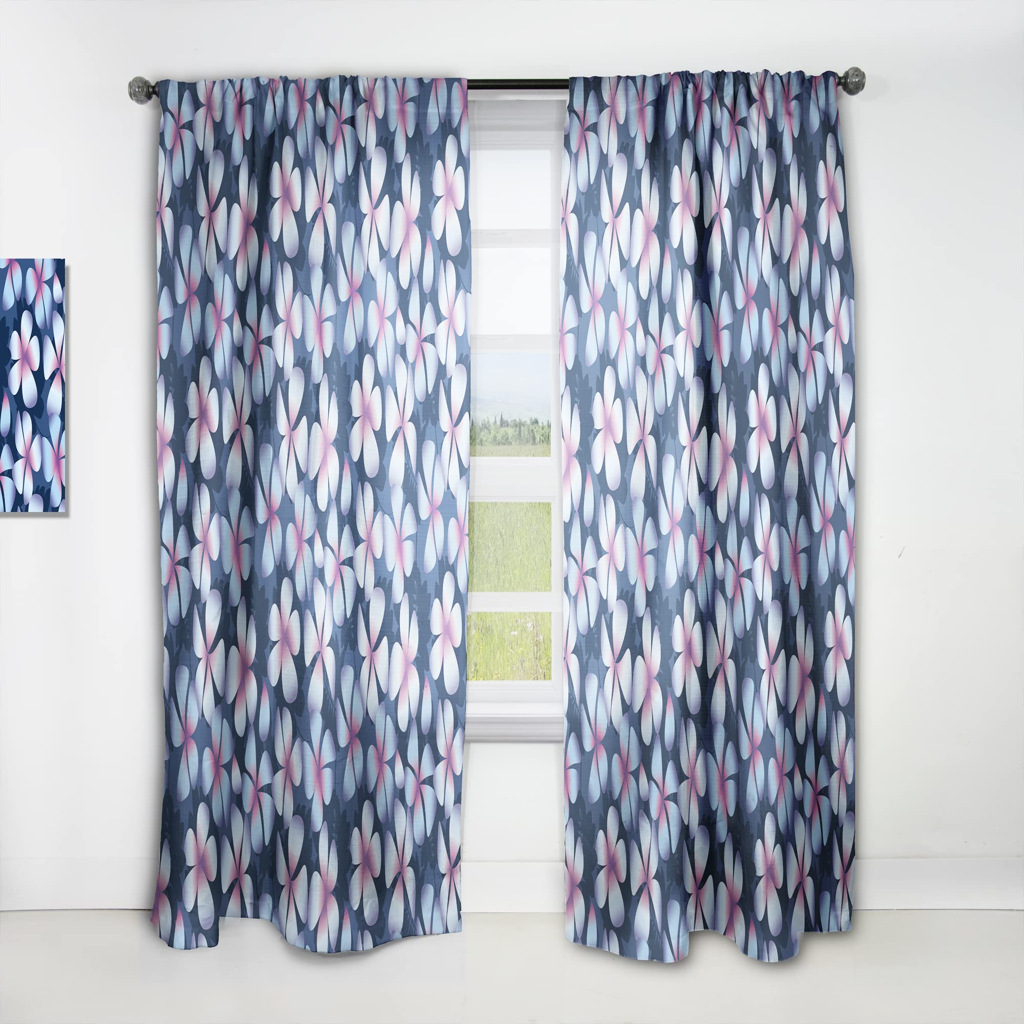DesignQ Retro Frangipani Flower Print Thermal Insulated Curtain Panel - 52x63 Inch - Blackout Drapes for Bedroom & Living Room - Perfect for Home Decor & Light Control