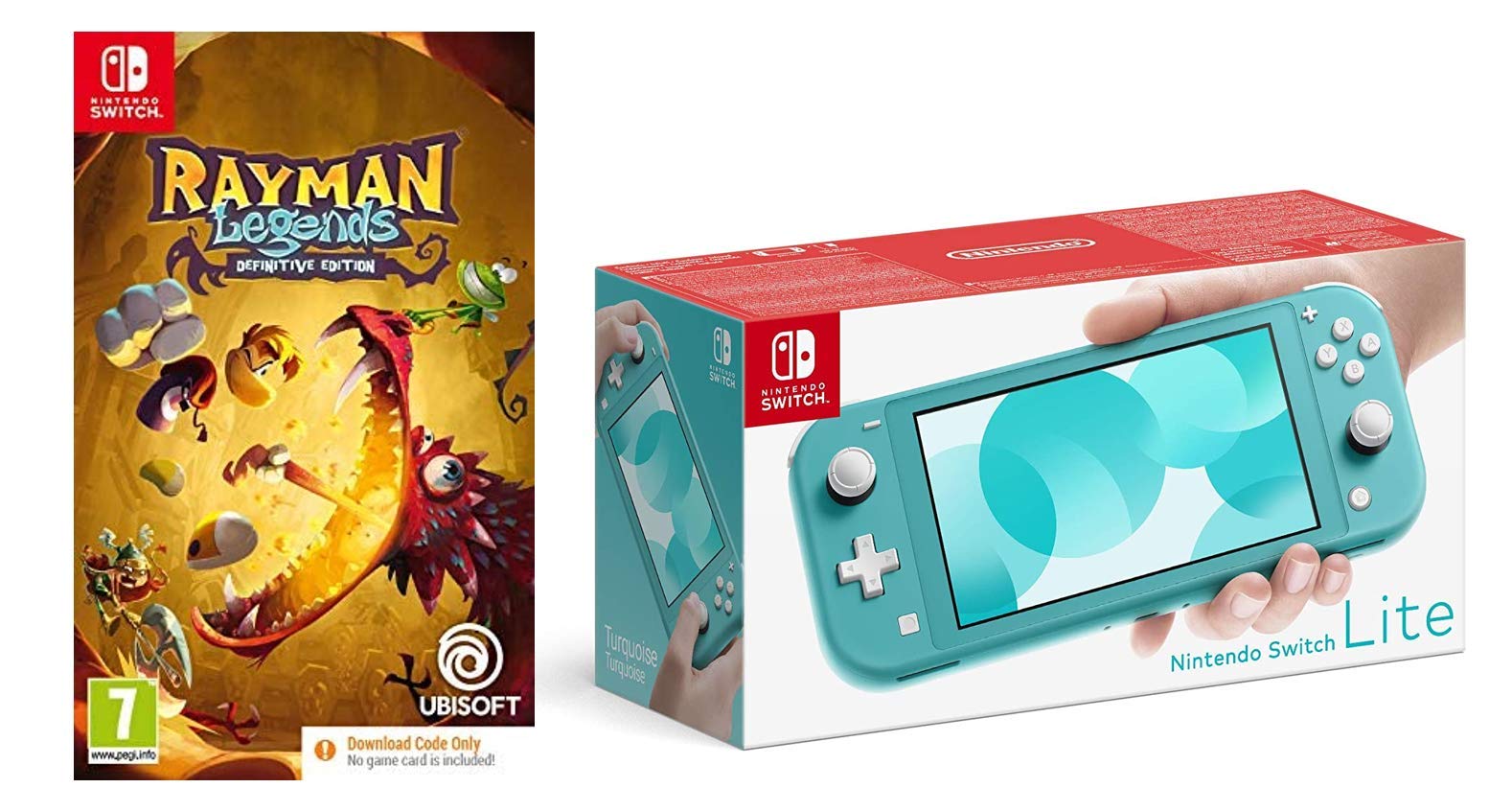 Nintendo Switch Lite - Turquoise Blue Handheld Console with Rayman Legends Definitive Edition Digital Game Code | Portable Gaming for Travel, Commuting & Home Entertainment