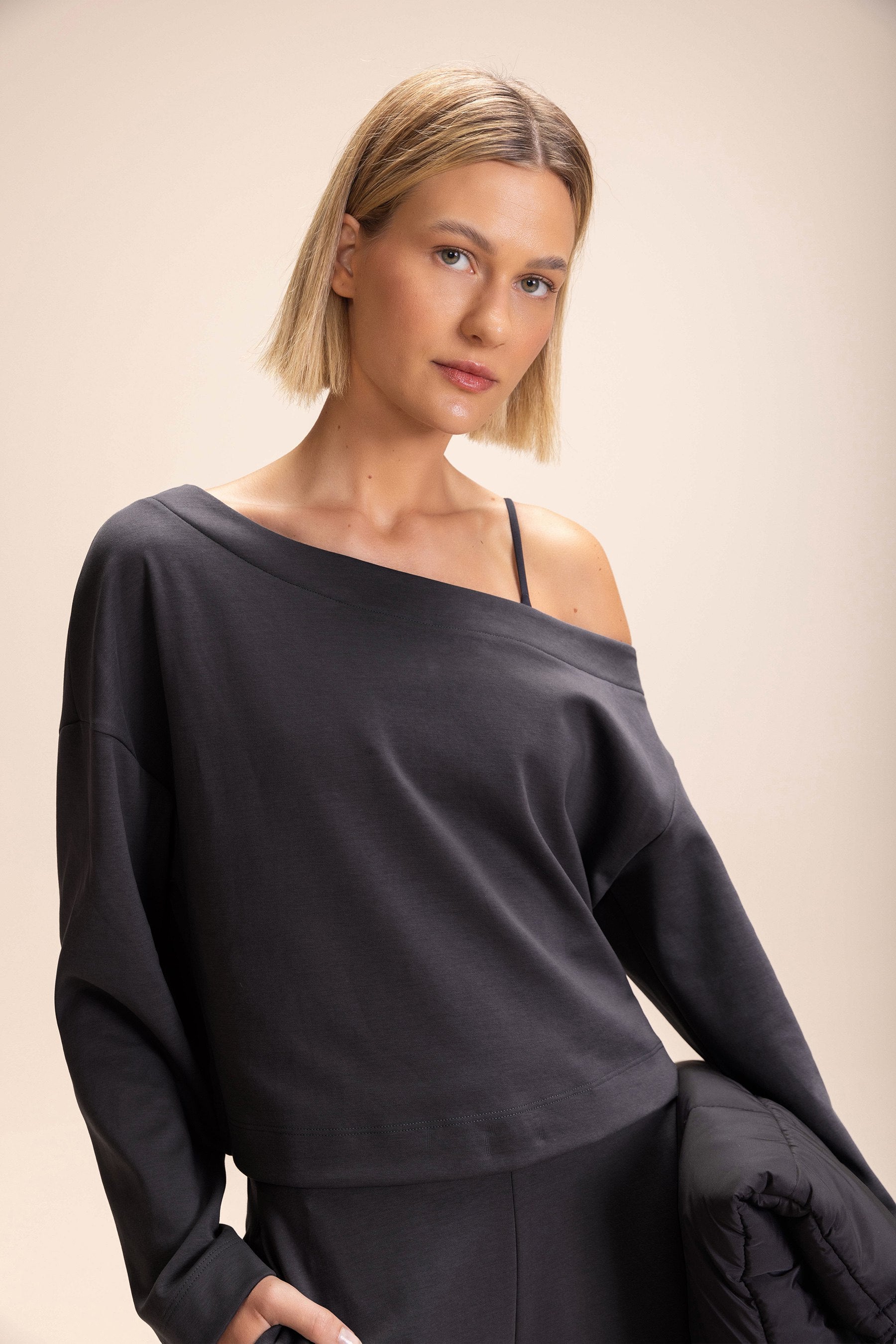 Galaxy Knit Asymmetrical Sweatshirt for Women - Trendy Oversized Pullover with Unique Design | Perfect for Casual Outfits, Streetwear Fashion & Layering in Fall/Winter