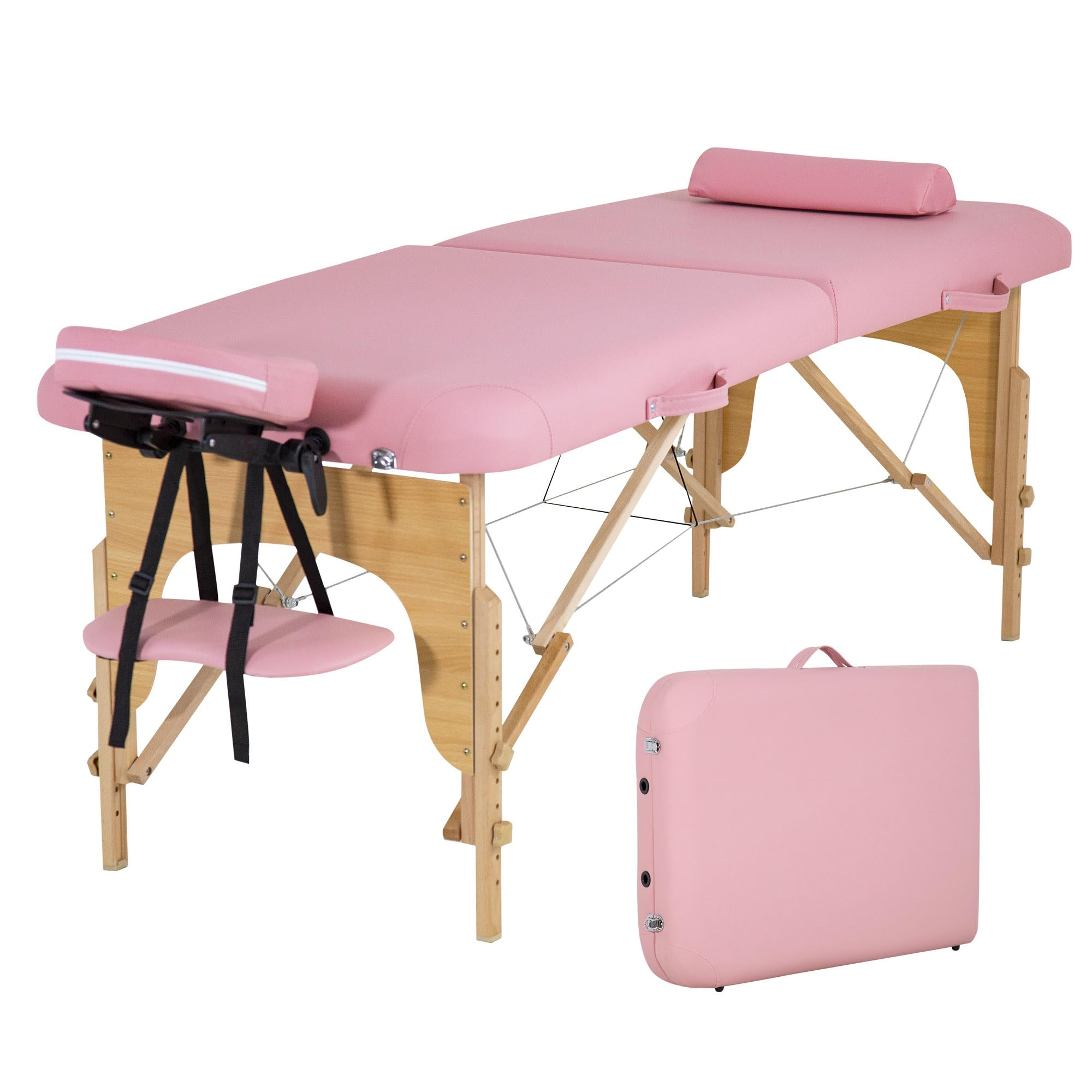 PayLessHere Portable Massage Table - 28 Inch Wide Adjustable Lash Bed with Half Bolster & Oxford Bag for Spa, Facial Care, Tattoo | Foldable Height-Adjustable Massage Bed for Professional & Home Use