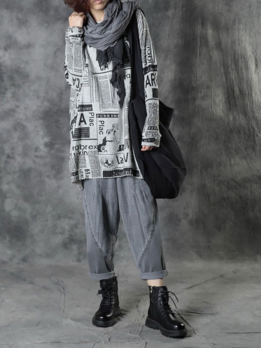 Plus Size Women's Autumn Loose Knit Sweater with Letter Print - Cozy Fall Fashion for Casual Outings & Layering