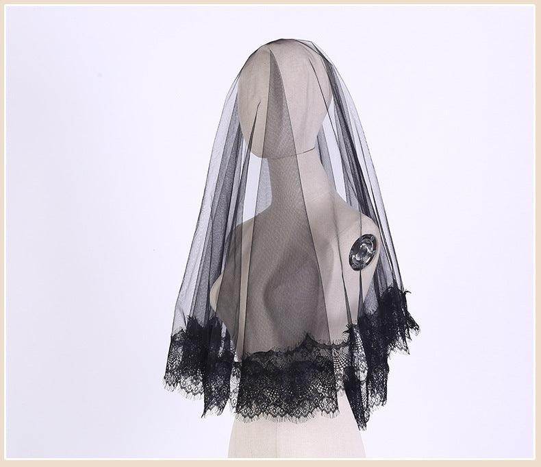 Halloween Ghost Bridal Veil Headpiece - Black Short Lace Wedding Accessory for Costume Parties, Haunted House Events & Spooky Photo Shoots