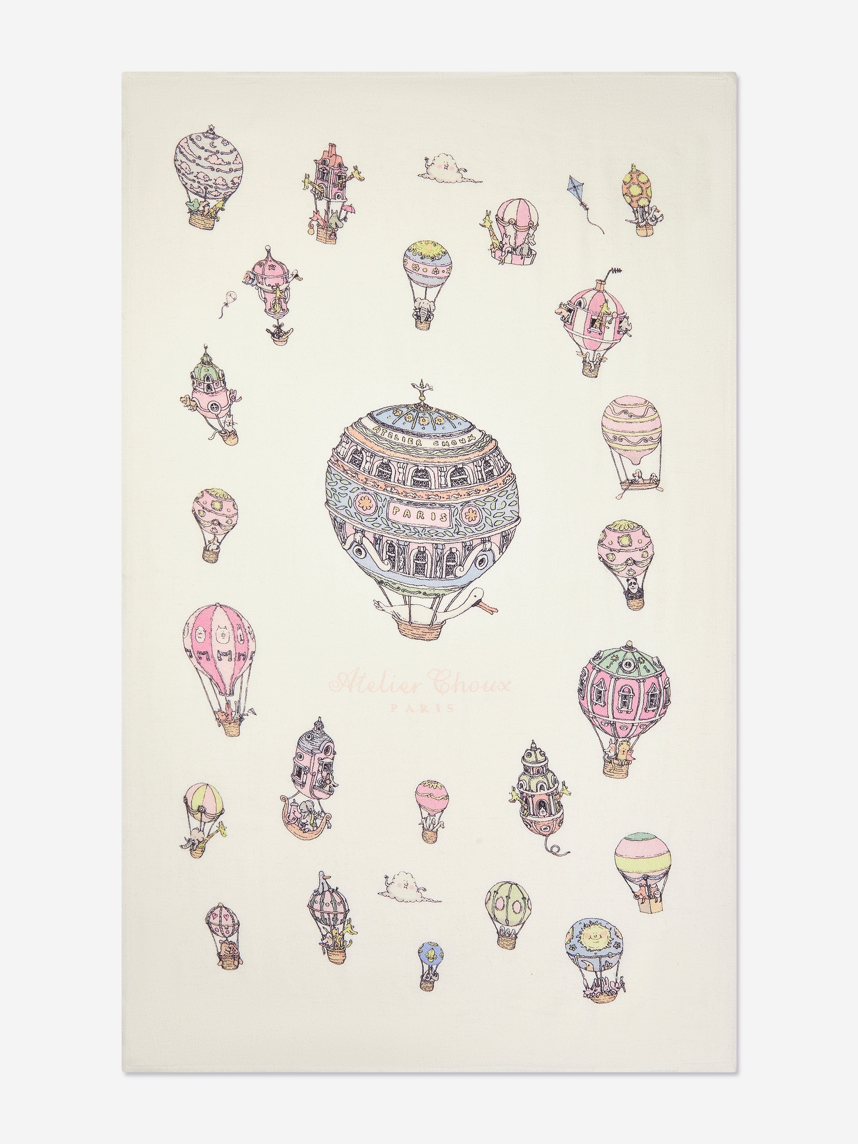 Luxury Atelier Choux Ivory Cashmere Baby Blanket - 100cm Soft Hot Air Balloon Design | Perfect for Nursery, Christening Gifts & Newborn Photography