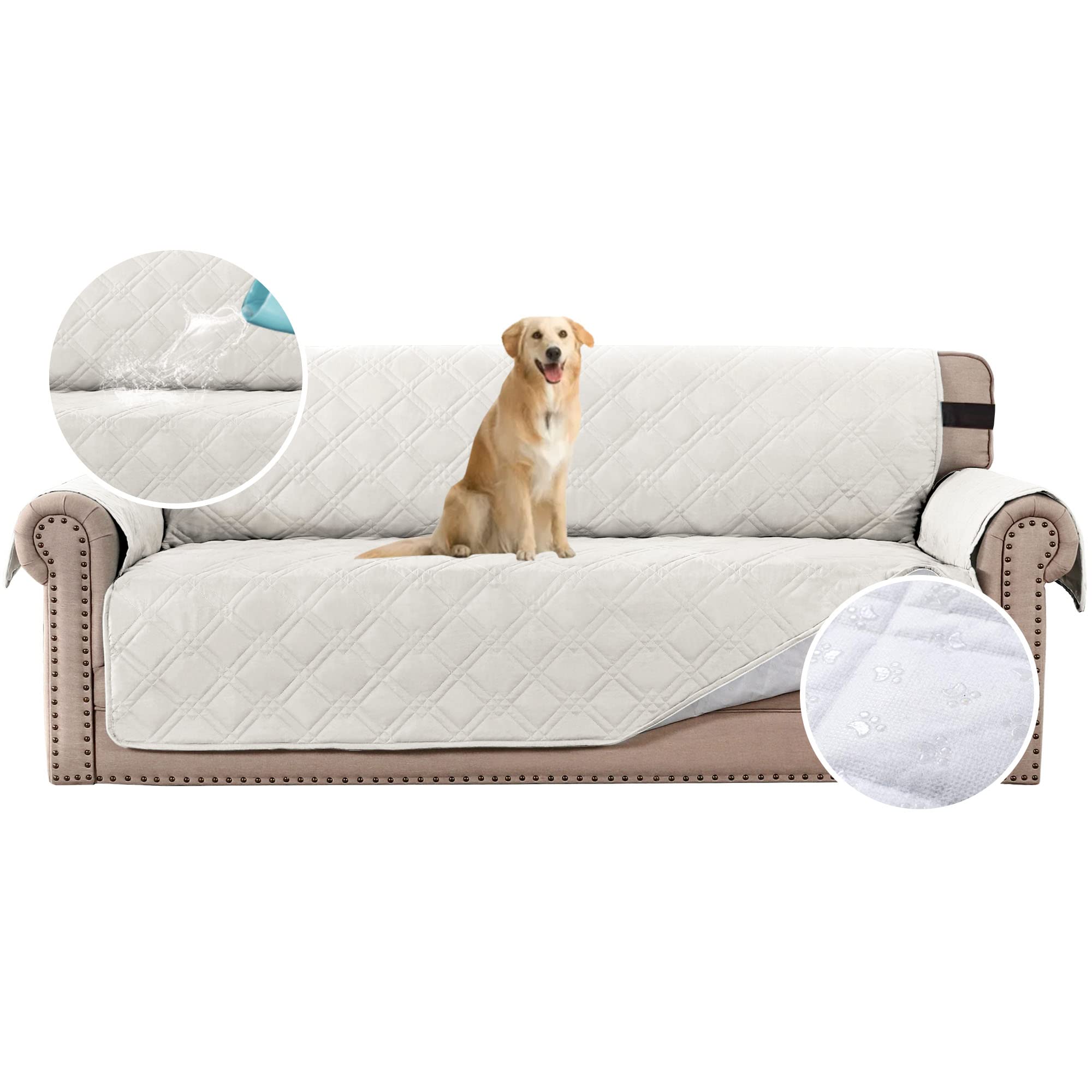 H.VERSAILTEX 100% Waterproof Washable Sofa Slipcover - Non-Slip Couch Cover for 3 Cushion Sectional, Furniture Protector with Anti-Slip Silicone Backing - Perfect for Pet Owners (XL Size, Off White) | Great for Living Room, Family Room & Pet-Friendly Homes
