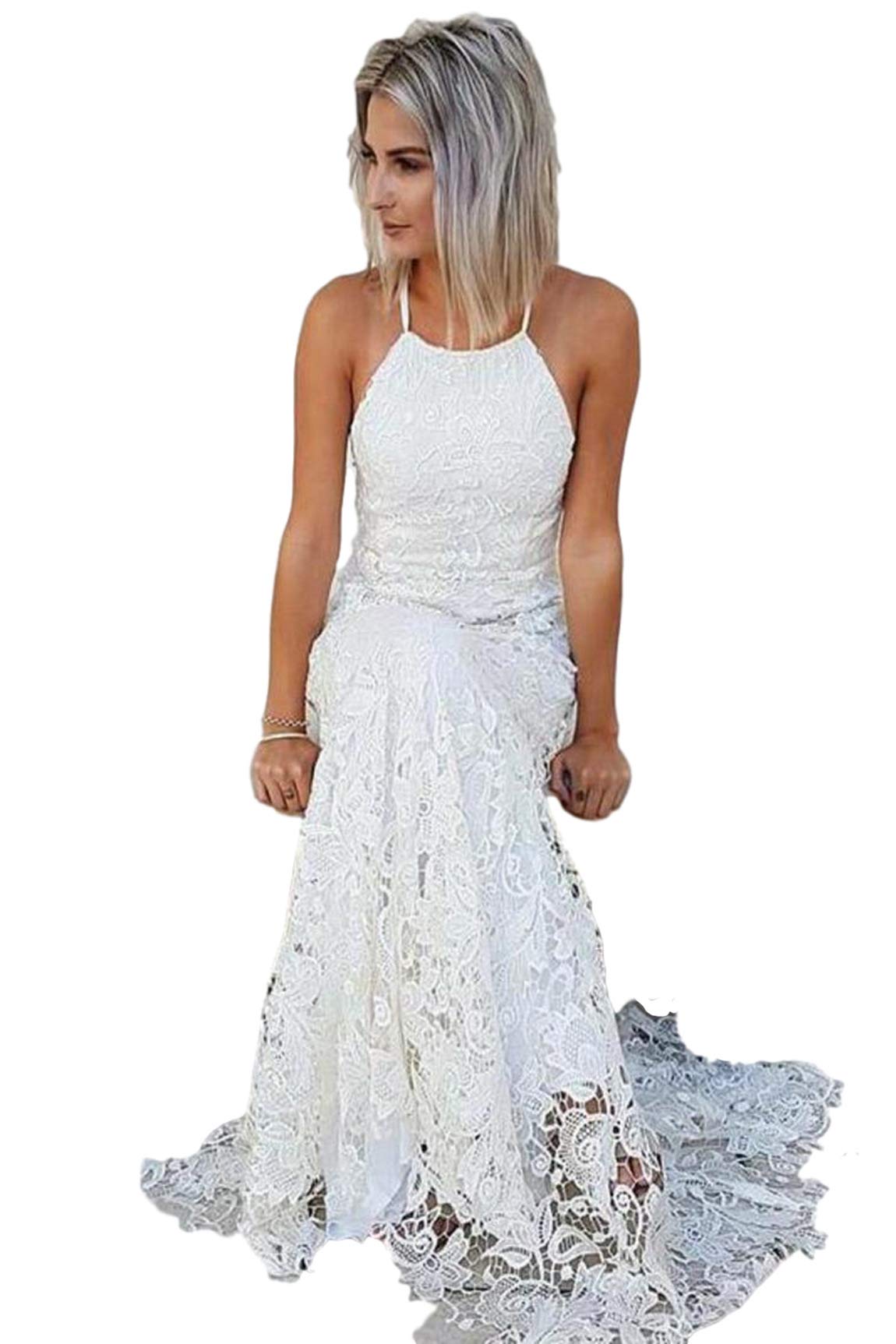 Vkissdress Women's Long Sleeve Lace V-Neck Wedding Dress - Elegant Beach Wedding Gown W05 for Outdoor Ceremonies & Romantic Photoshoots