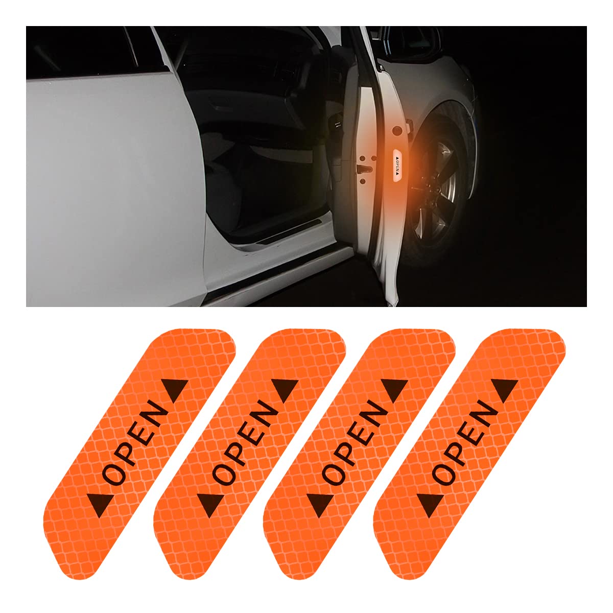 Colorsole® 4-Pack Orange Reflective Car Door Safety Warning Decals - Universal Fit for BMW X3, X5 & Most Vehicles - Enhance Night Visibility for Parking & Roadside Safety