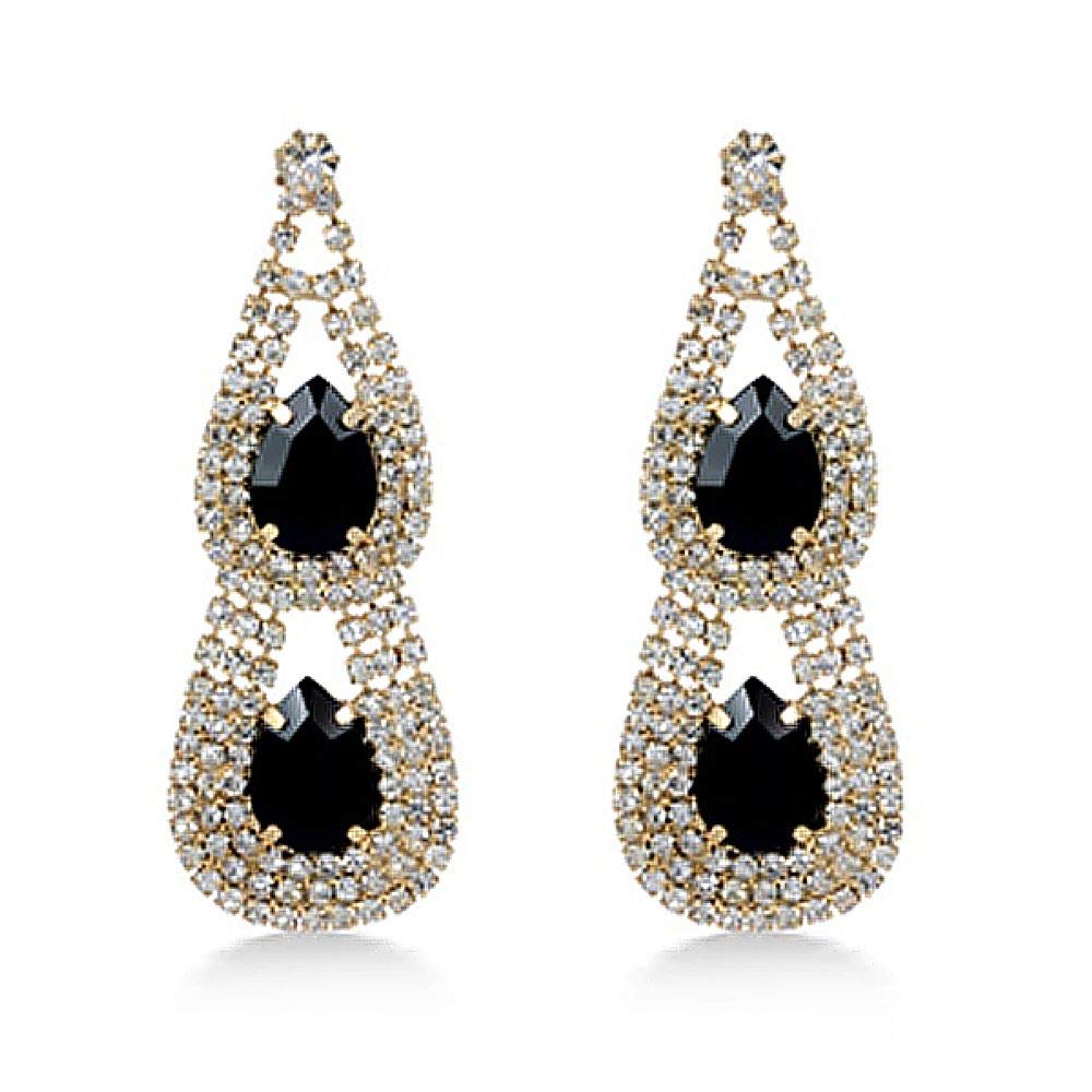 Gem Stone King Gold Plated Crystal Earrings with 2 Black Crystals - Elegant Jewelry for Women, Perfect for Parties, Weddings & Special Occasions